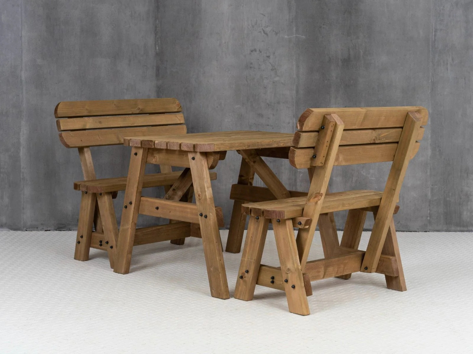 Victoria Rounded Picnic Table and Benches Set With Backrest - Rustic Finish - Image 11