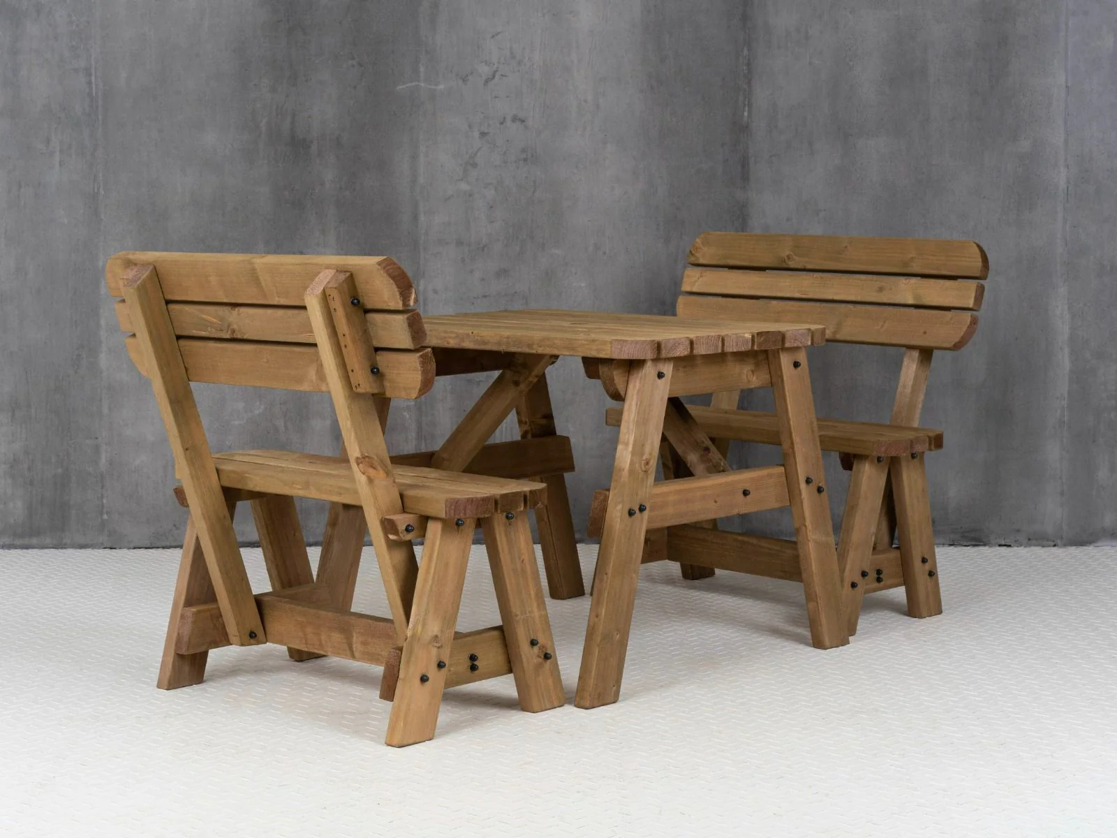 Victoria Rounded Picnic Table and Benches Set With Backrest - Rustic Finish - Image 12