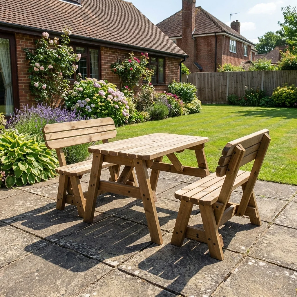 Victoria Rounded Picnic Table and Benches Set With Backrest - Rustic Finish - Image 4