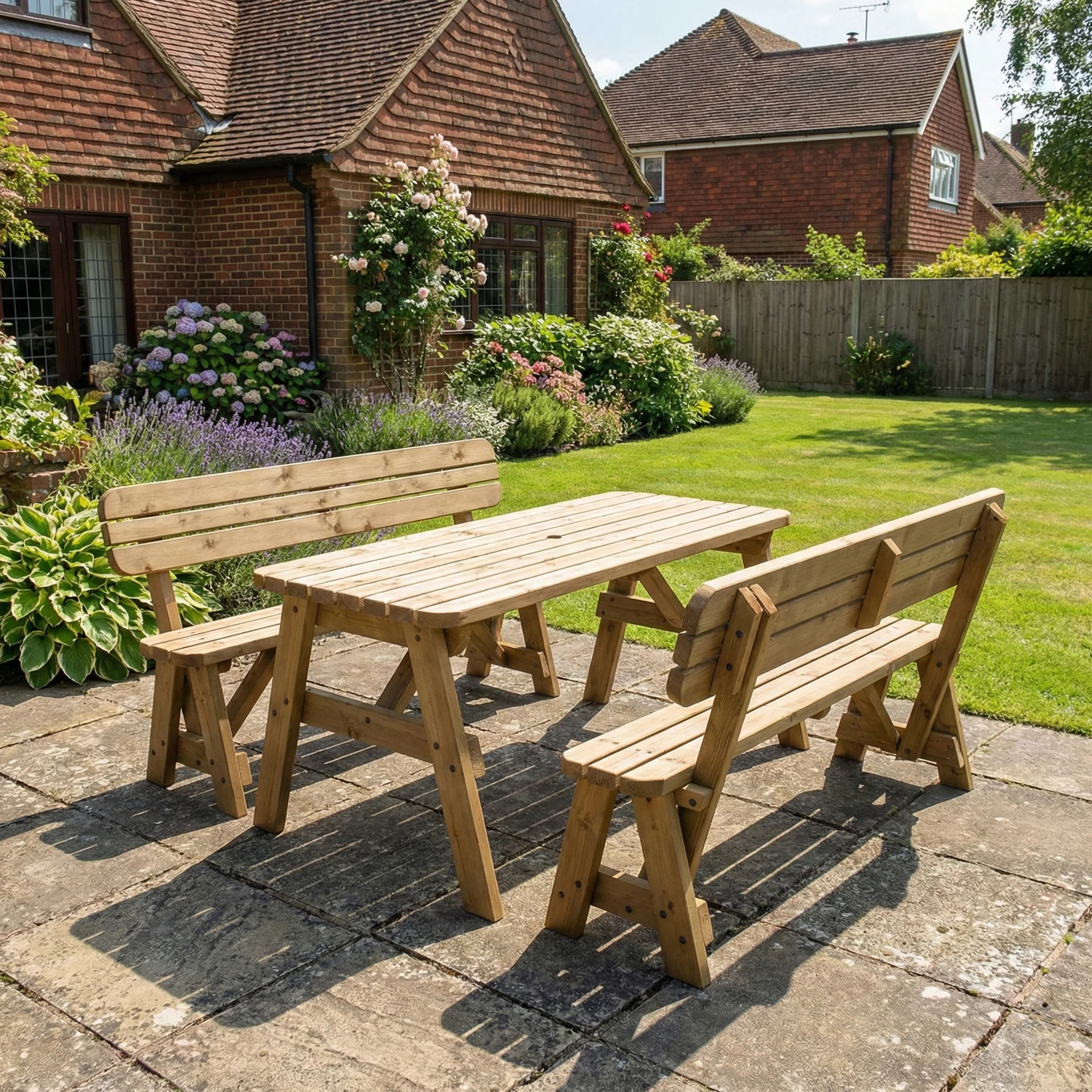 Victoria Rounded Picnic Table and Benches Set With Backrest - Rustic Finish - Image 5