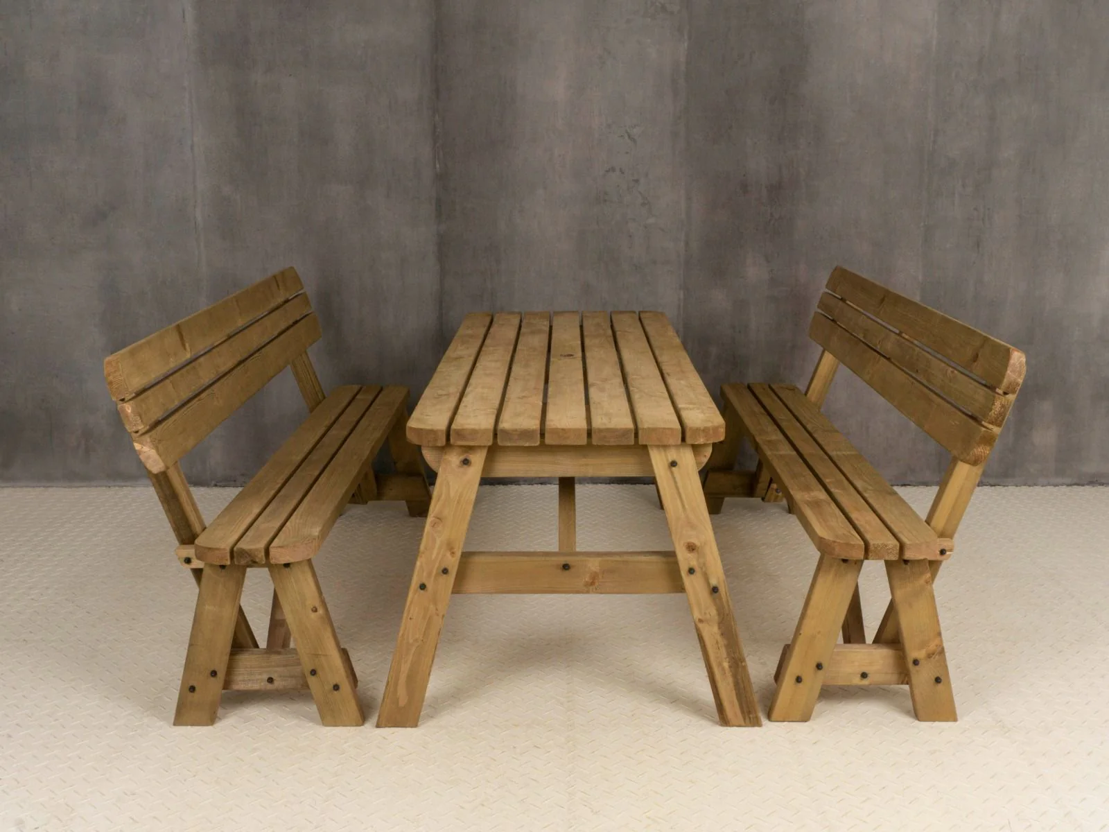 Victoria Rounded Picnic Table and Benches Set With Backrest - Rustic Finish - Image 6