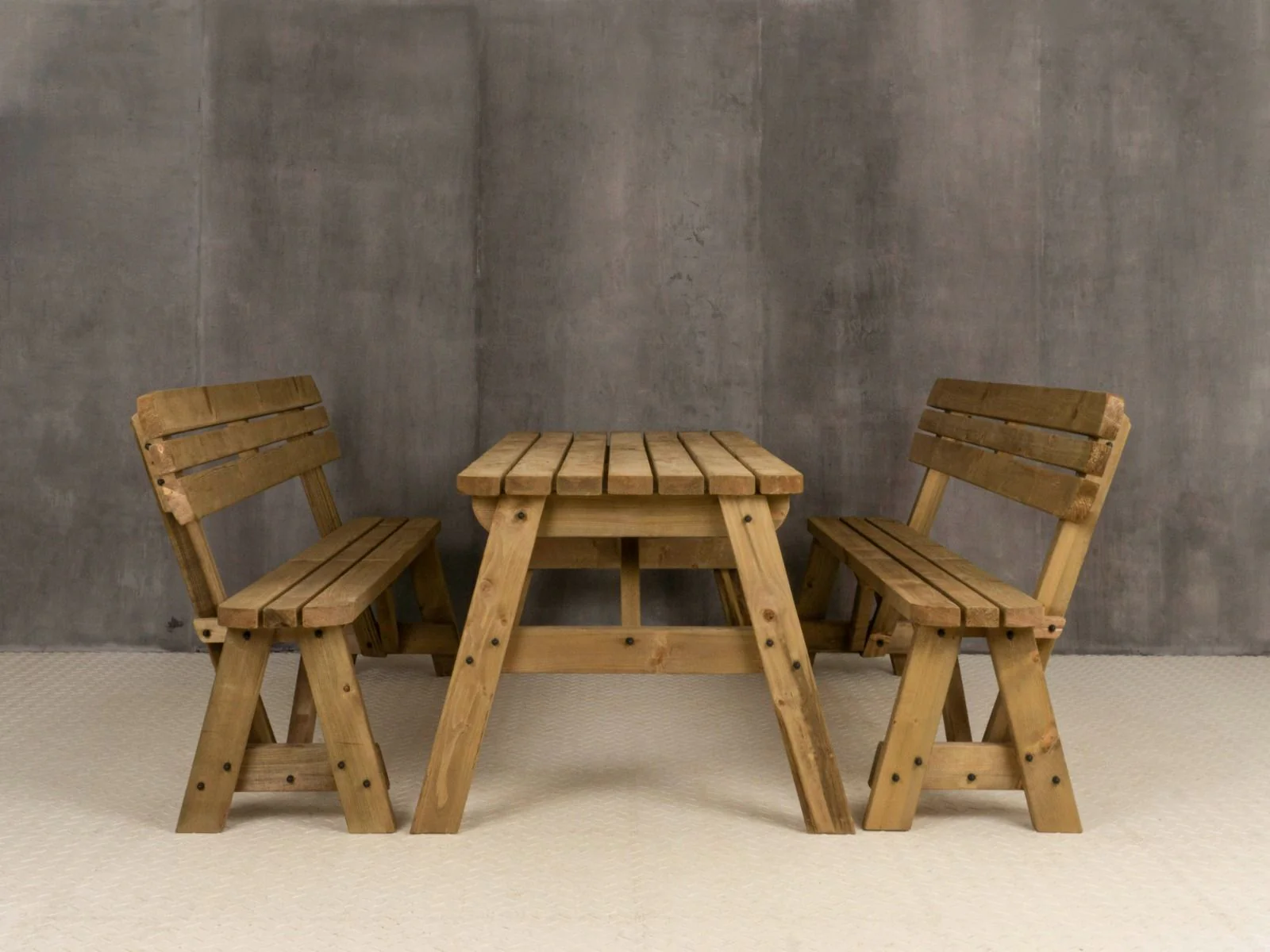 Victoria Rounded Picnic Table and Benches Set With Backrest - Rustic Finish - Image 7