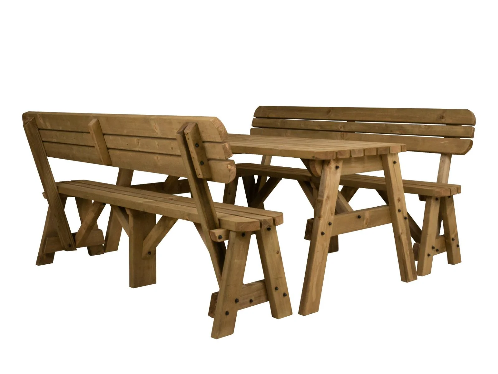 Victoria Rounded Picnic Table and Benches Set With Backrest - Rustic Finish - Image 8