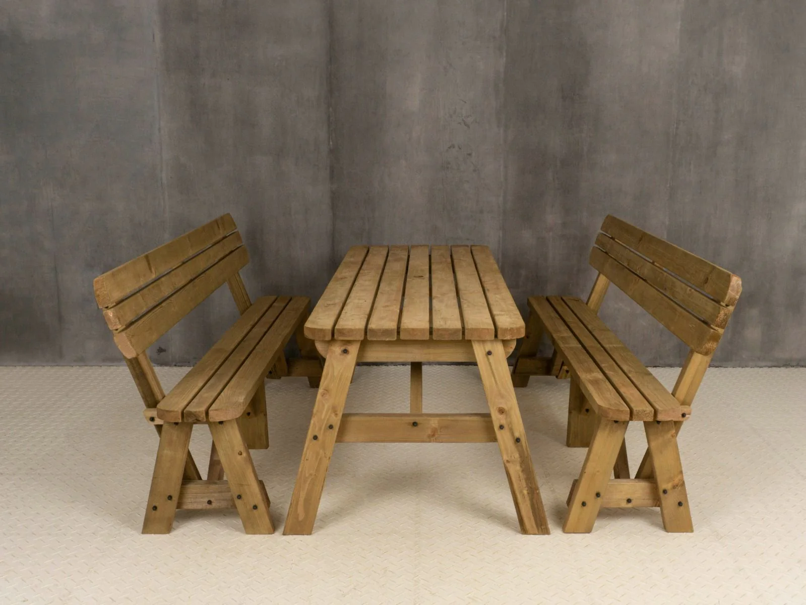 Victoria Rounded Picnic Table and Benches Set With Backrest - Rustic Finish - Image 9