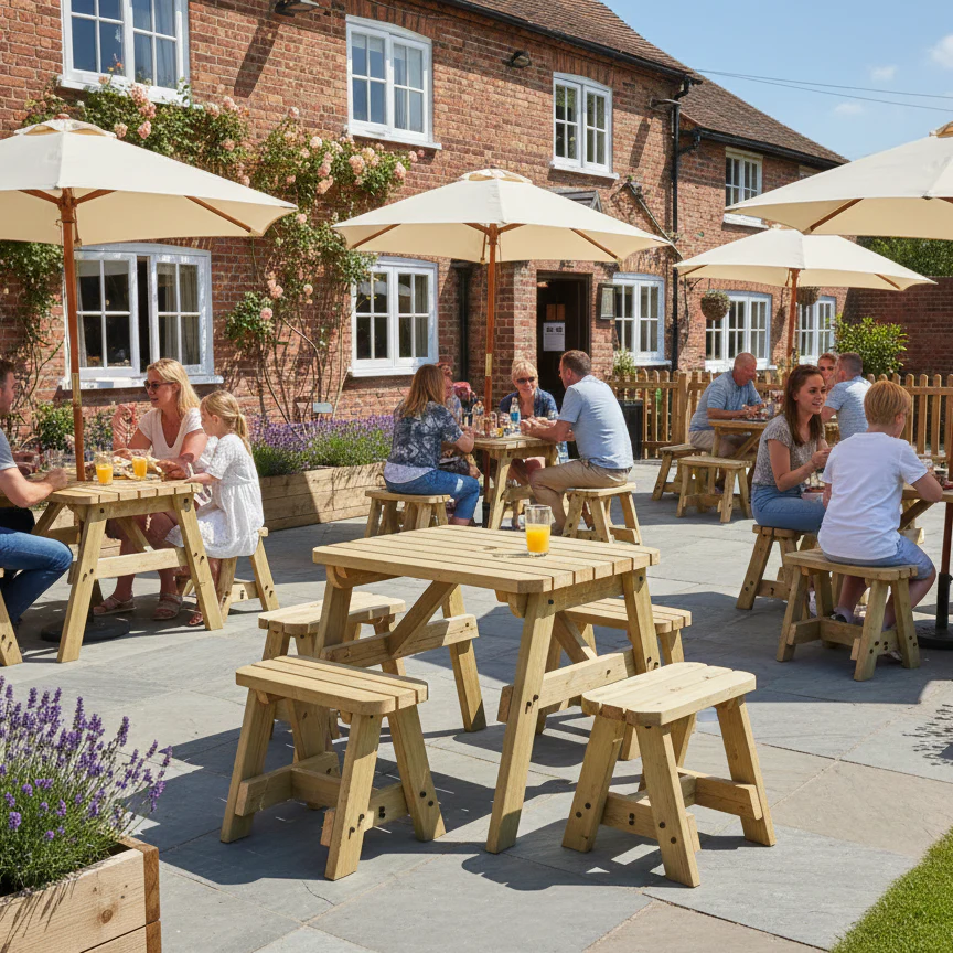 Victoria Rounded Space Saving Picnic Table and Benches Set - Image 6