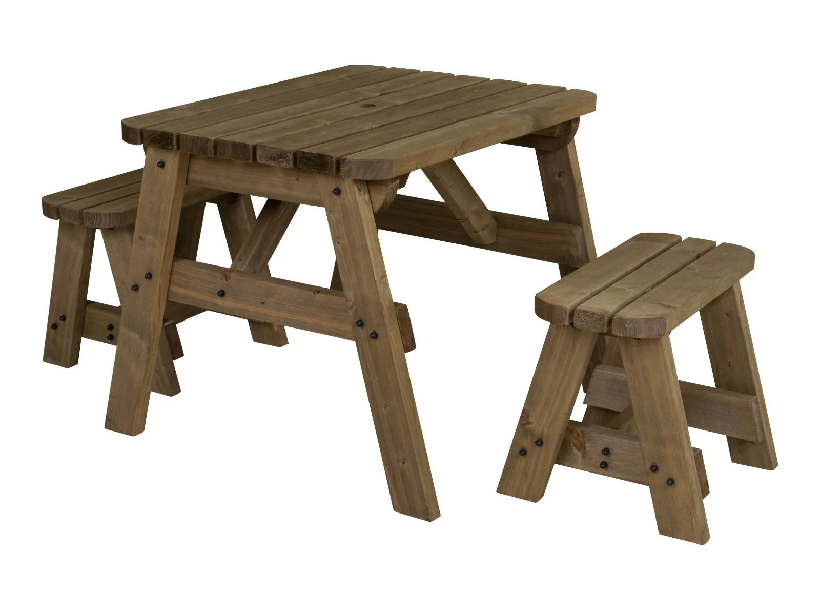 Victoria Rounded Space Saving Picnic Table and Benches Set - Rustic Finish - Image 11