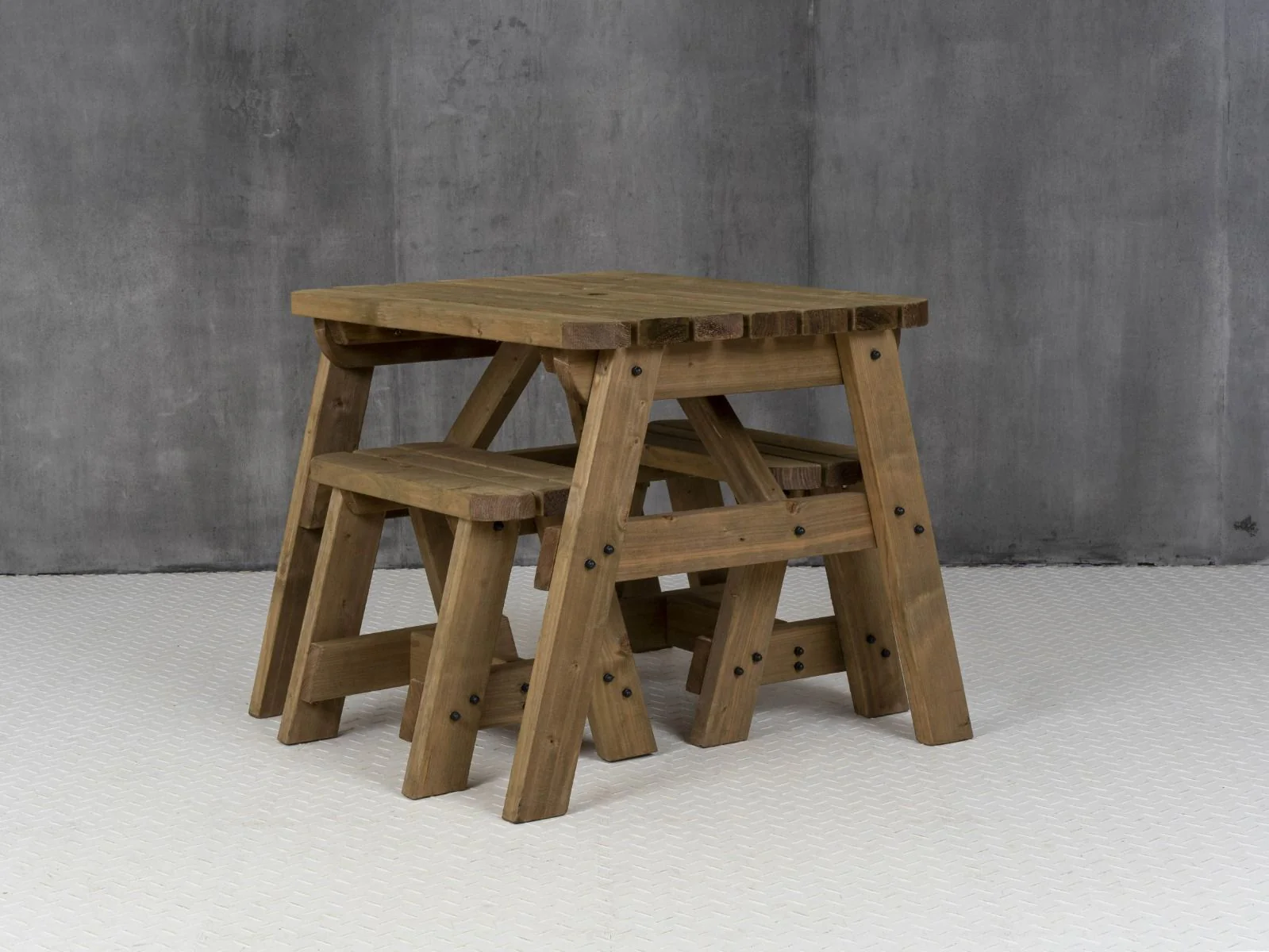 Victoria Rounded Space Saving Picnic Table and Benches Set - Rustic Finish - Image 13