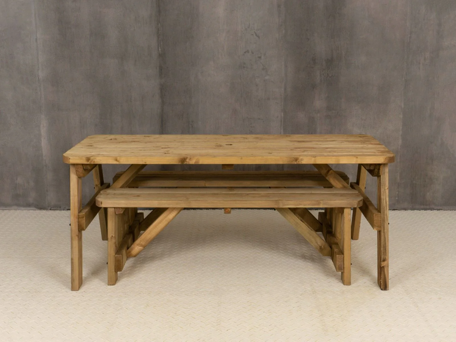 Victoria Rounded Space Saving Picnic Table and Benches Set - Rustic Finish - Image 8