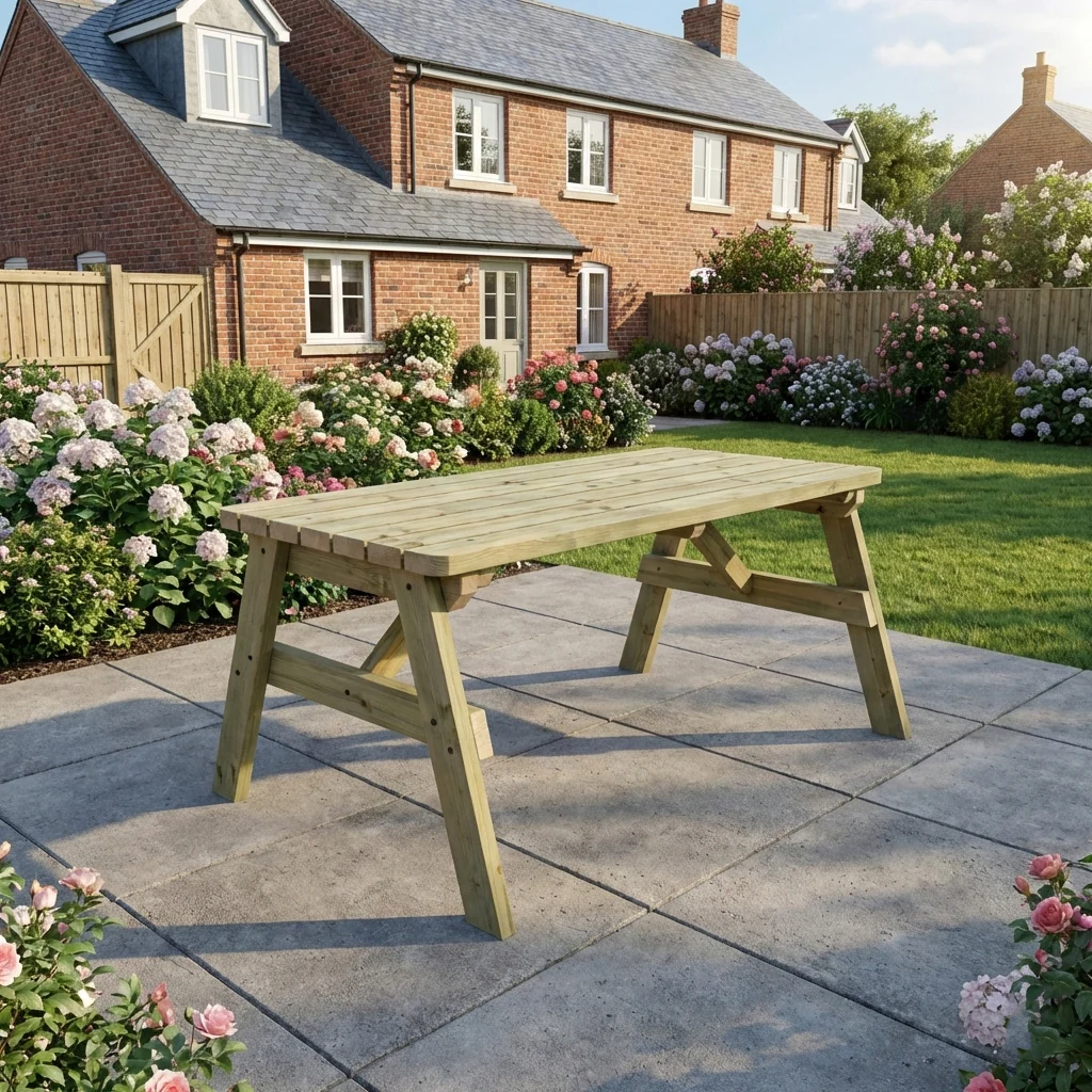 Victoria Rounded Wooden Garden Table, Outdoor Picnic Dining Desk - Image 3