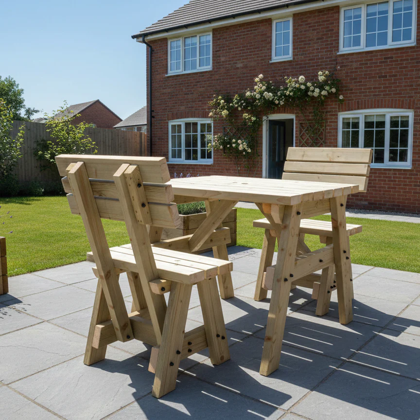 Victoria Space Saving Picnic Table and Benches Set With Backrest - Image 3