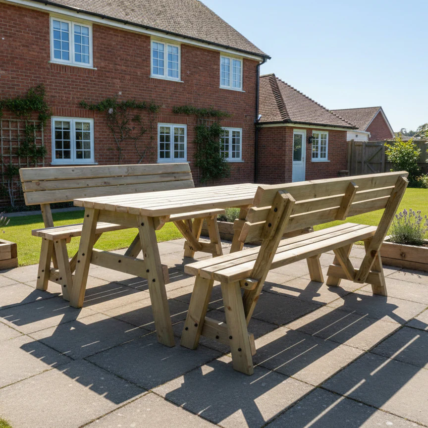 Victoria Space Saving Picnic Table and Benches Set With Backrest - Image 4