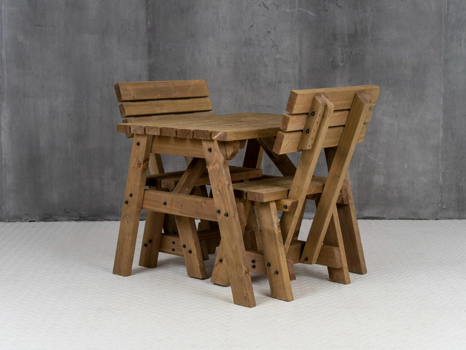 Victoria Space Saving Picnic Table and Benches Set With Backrest - Rustic Finish - Image 12
