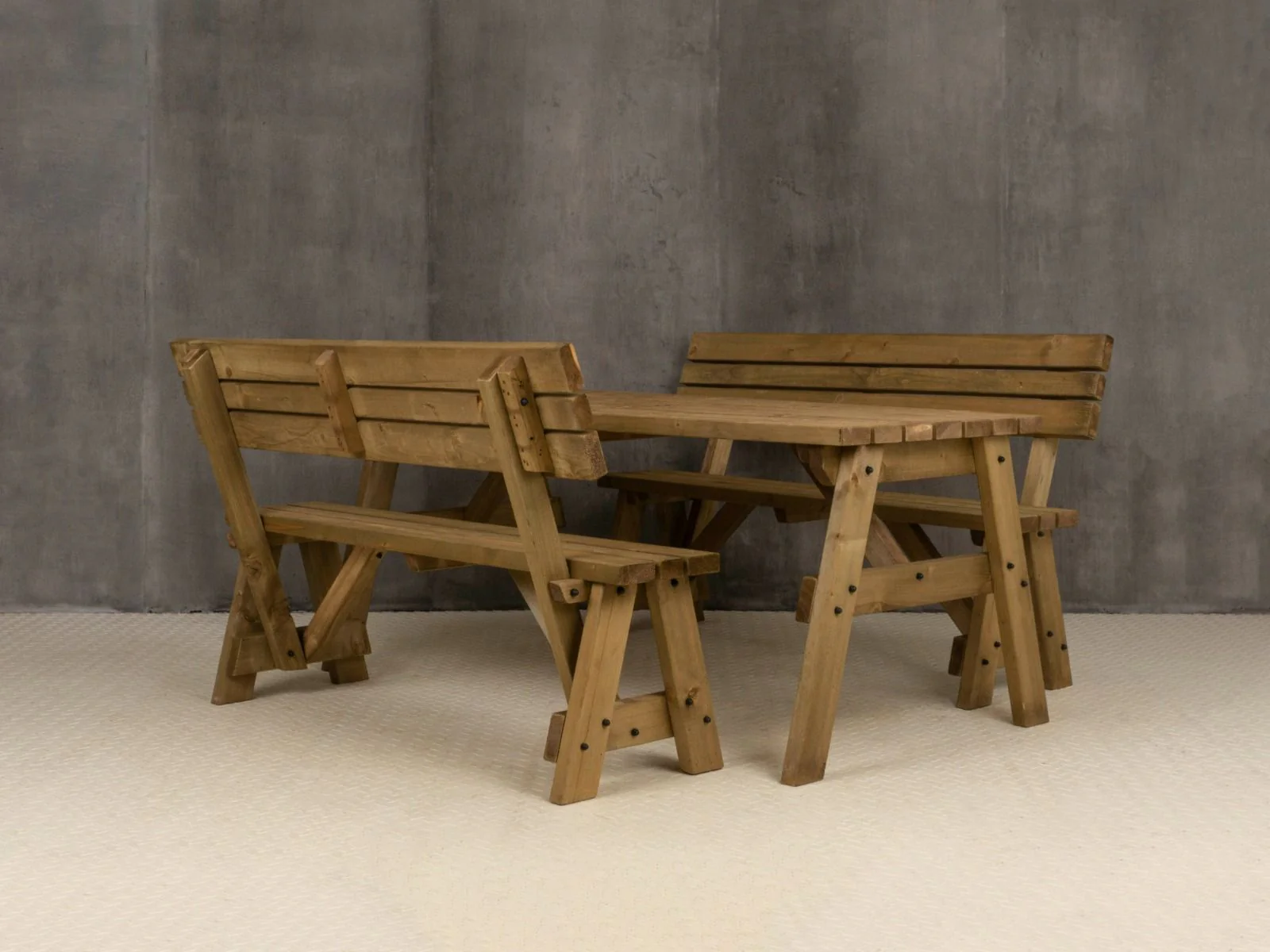 Victoria Space Saving Picnic Table and Benches Set With Backrest - Rustic Finish - Image 7