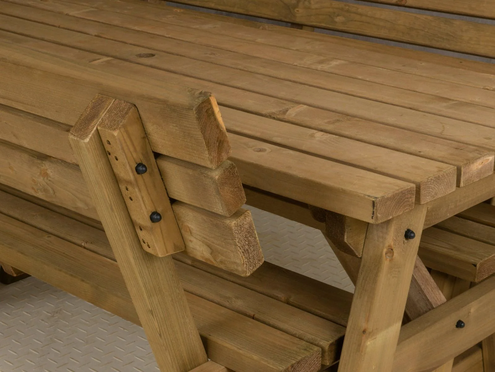Victoria Space Saving Picnic Table and Benches Set With Backrest - Rustic Finish - Image 8