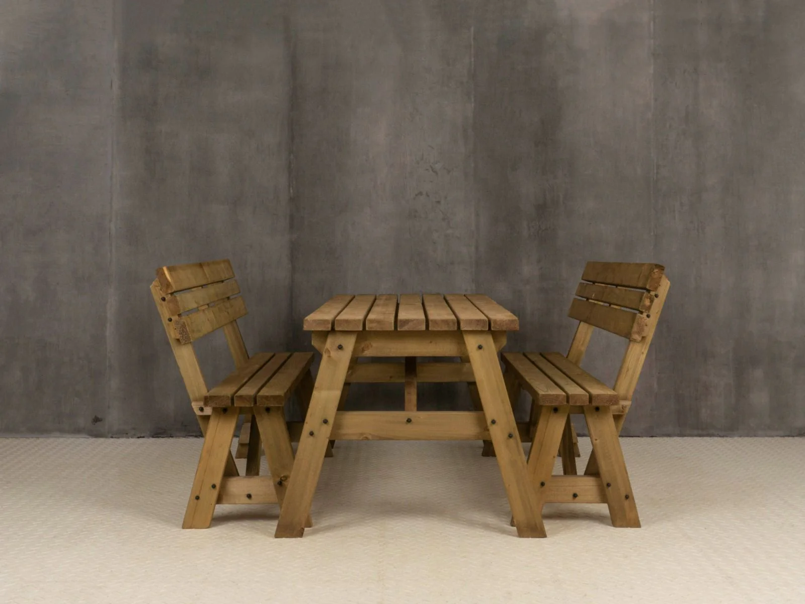 Victoria Space Saving Picnic Table and Benches Set With Backrest - Rustic Finish - Image 9
