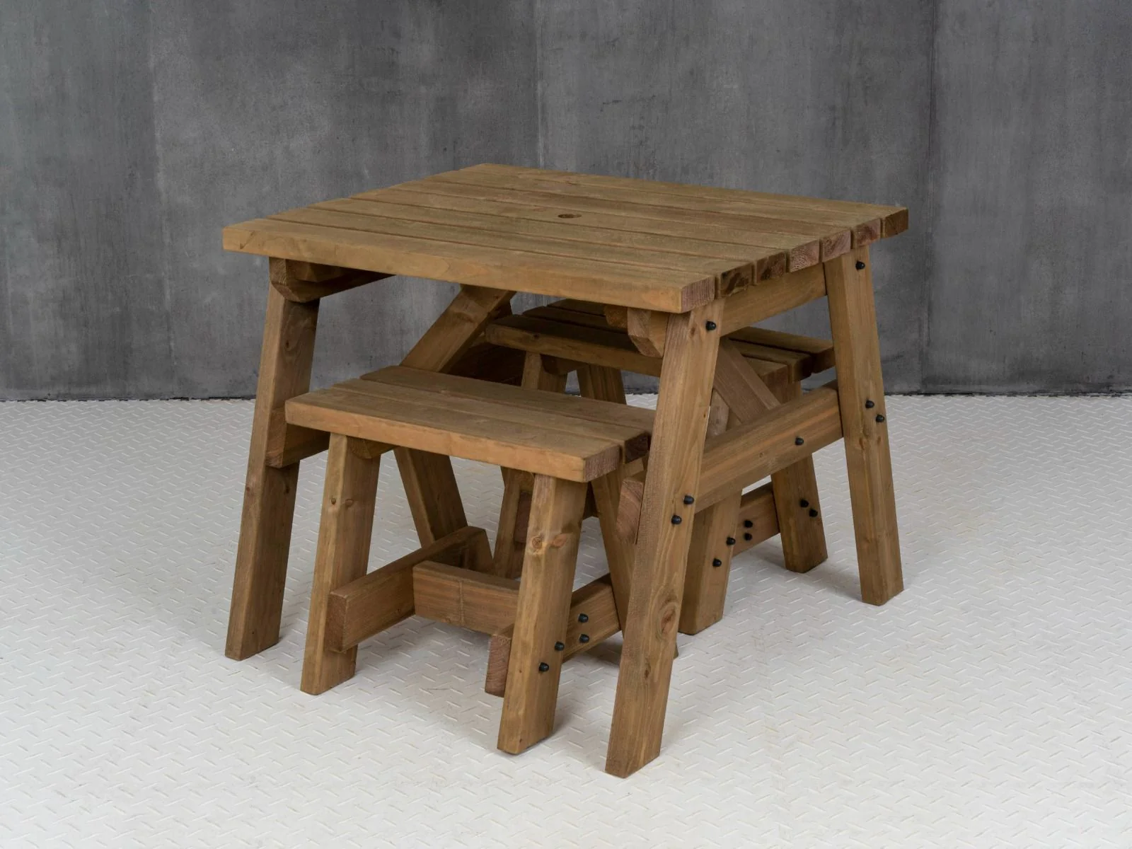 Victoria Space Saving Picnic Table and Benches Set - Rustic Finish - Image 10