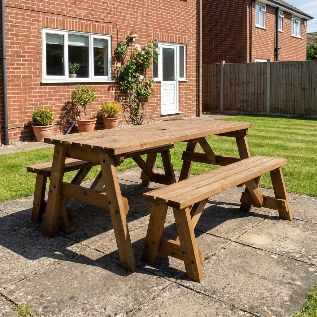 Victoria Space Saving Picnic Table and Benches Set - Rustic Finish - Image 3