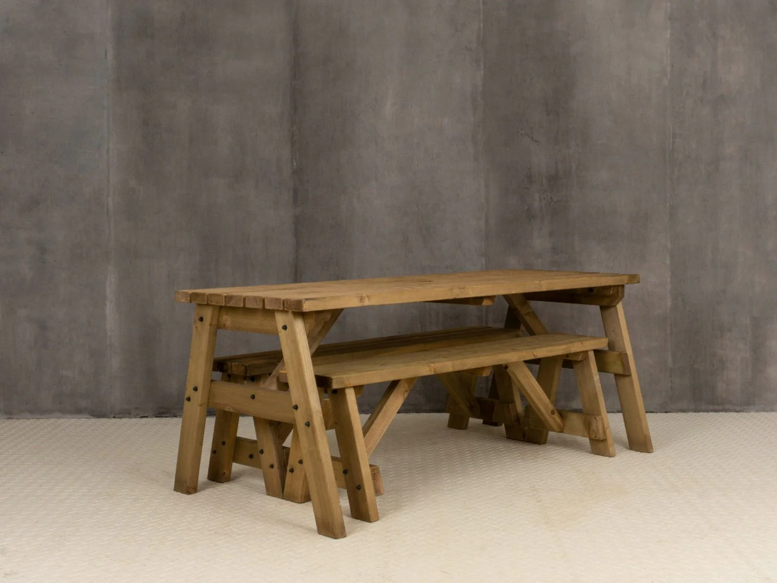 Victoria Space Saving Picnic Table and Benches Set - Rustic Finish - Image 7