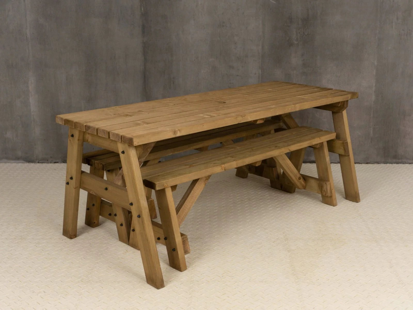 Victoria Space Saving Picnic Table and Benches Set - Rustic Finish - Image 8
