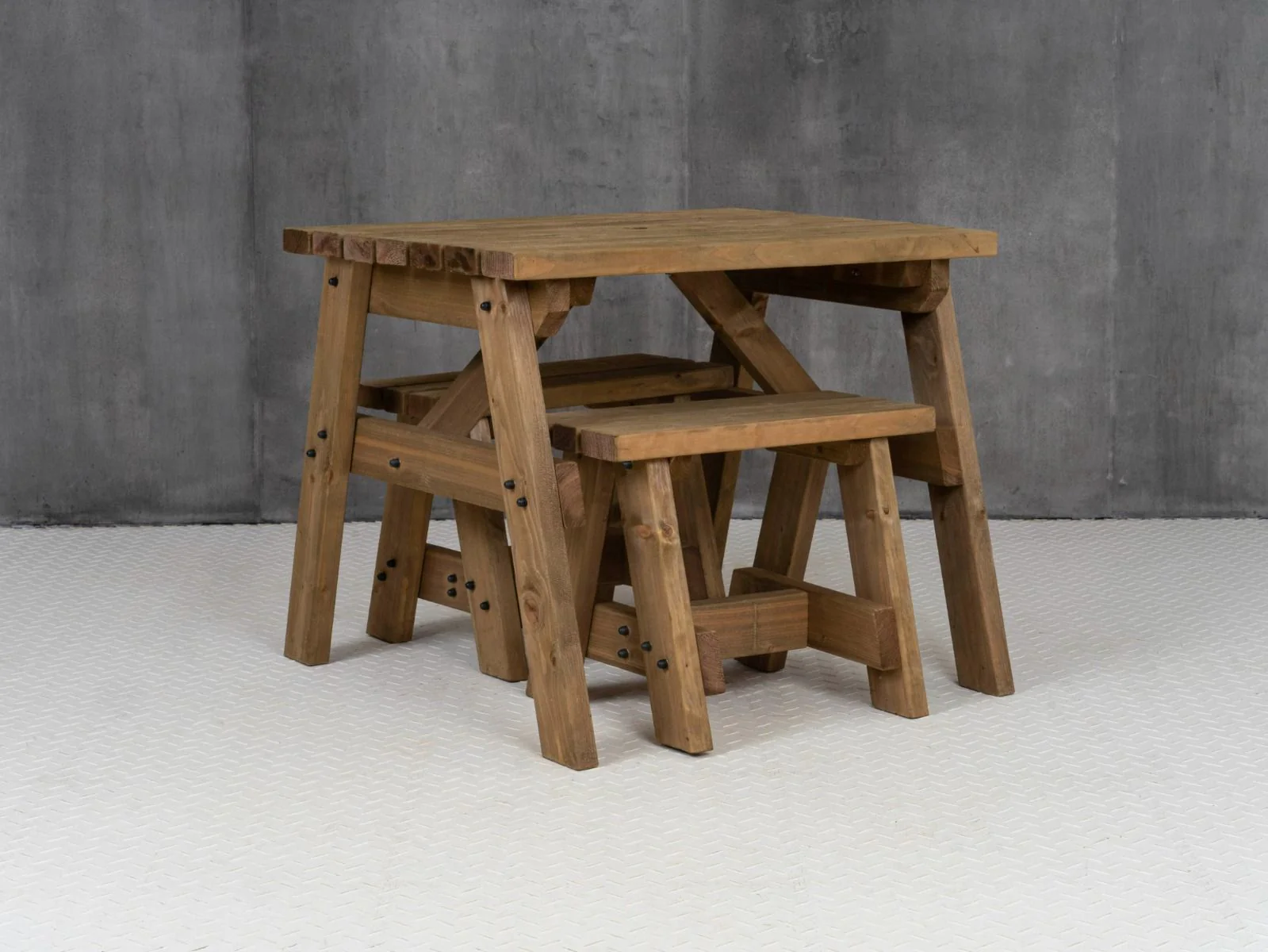 Victoria Space Saving Picnic Table and Benches Set - Rustic Finish - Image 9