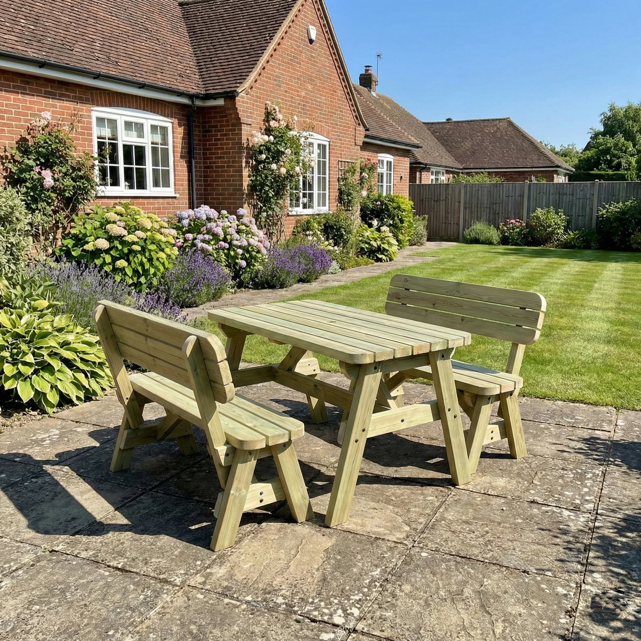 Victoria Space Saving Rounded Picnic Table and Benches Set With Backrest - Image 3
