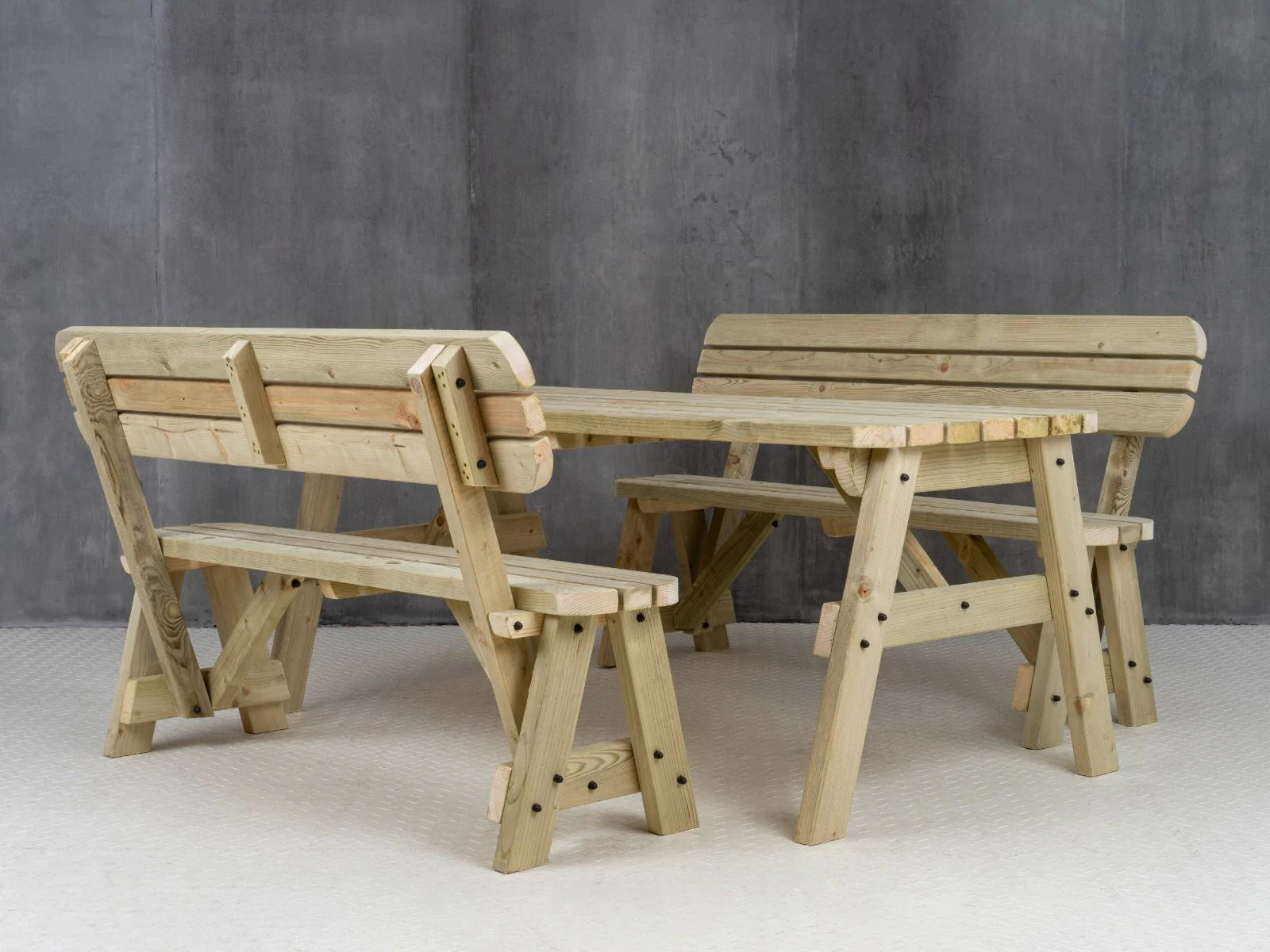 Victoria Space Saving Rounded Picnic Table and Benches Set With Backrest - Image 6