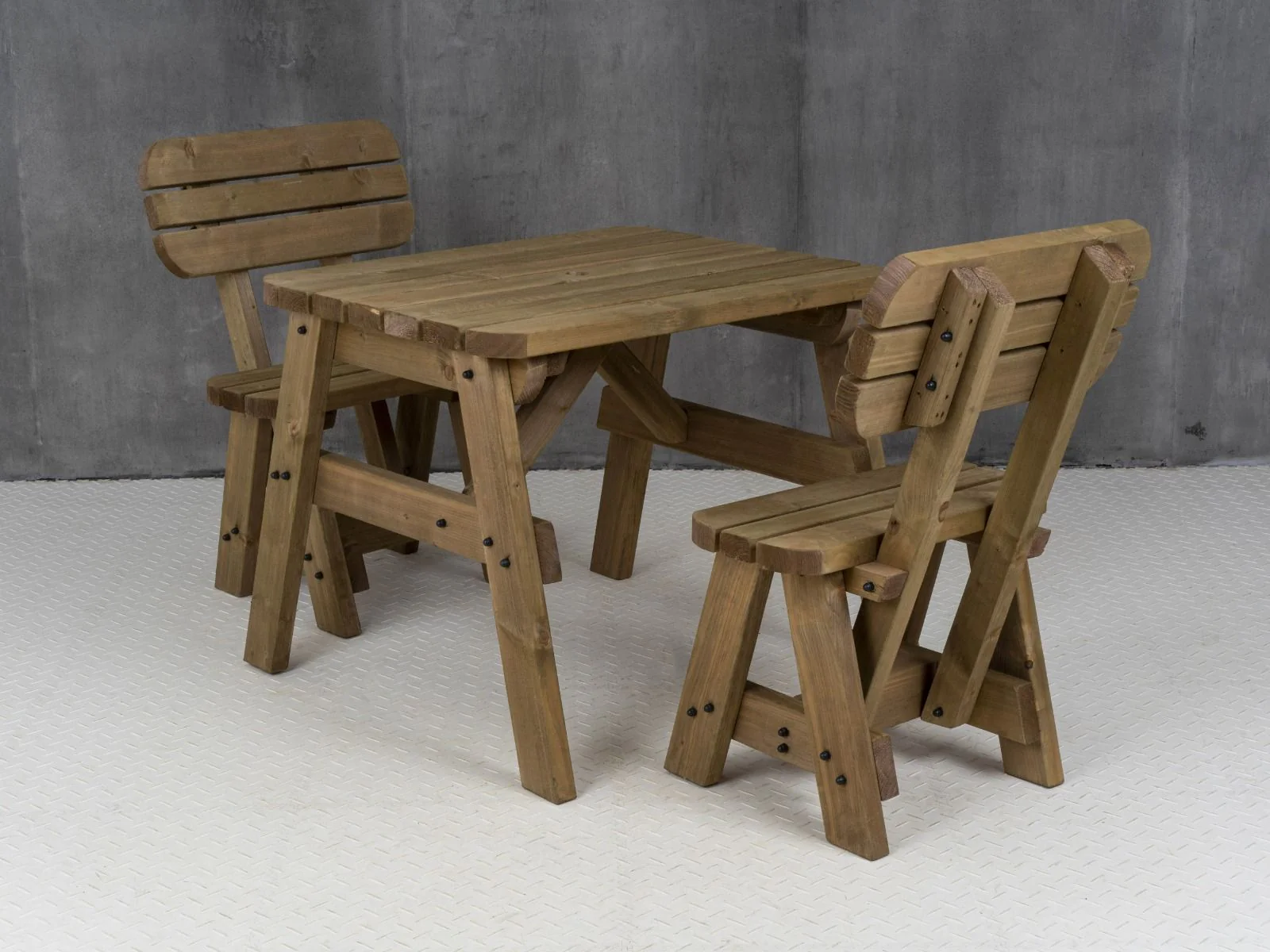 Victoria Space Saving Rounded Picnic Table and Bench Set With Backrest - Rustic Finish - Image 11