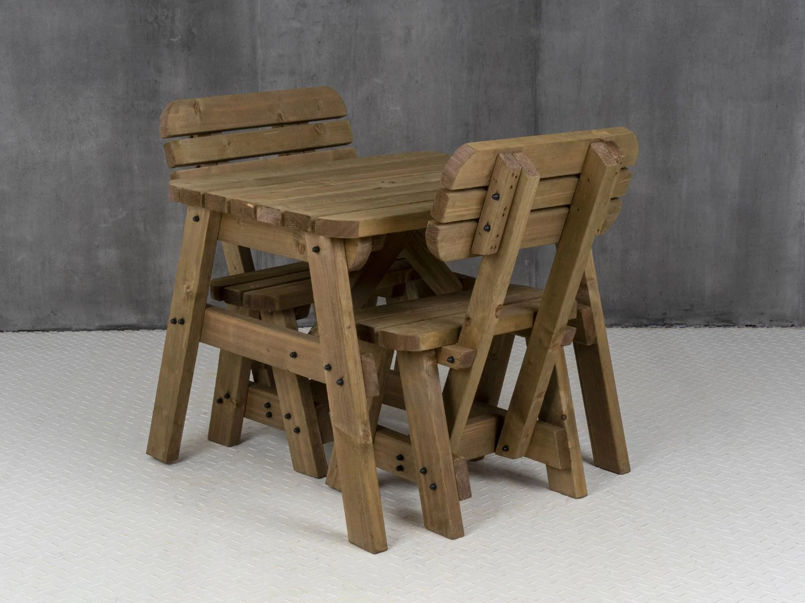 Victoria Space Saving Rounded Picnic Table and Bench Set With Backrest - Rustic Finish - Image 12