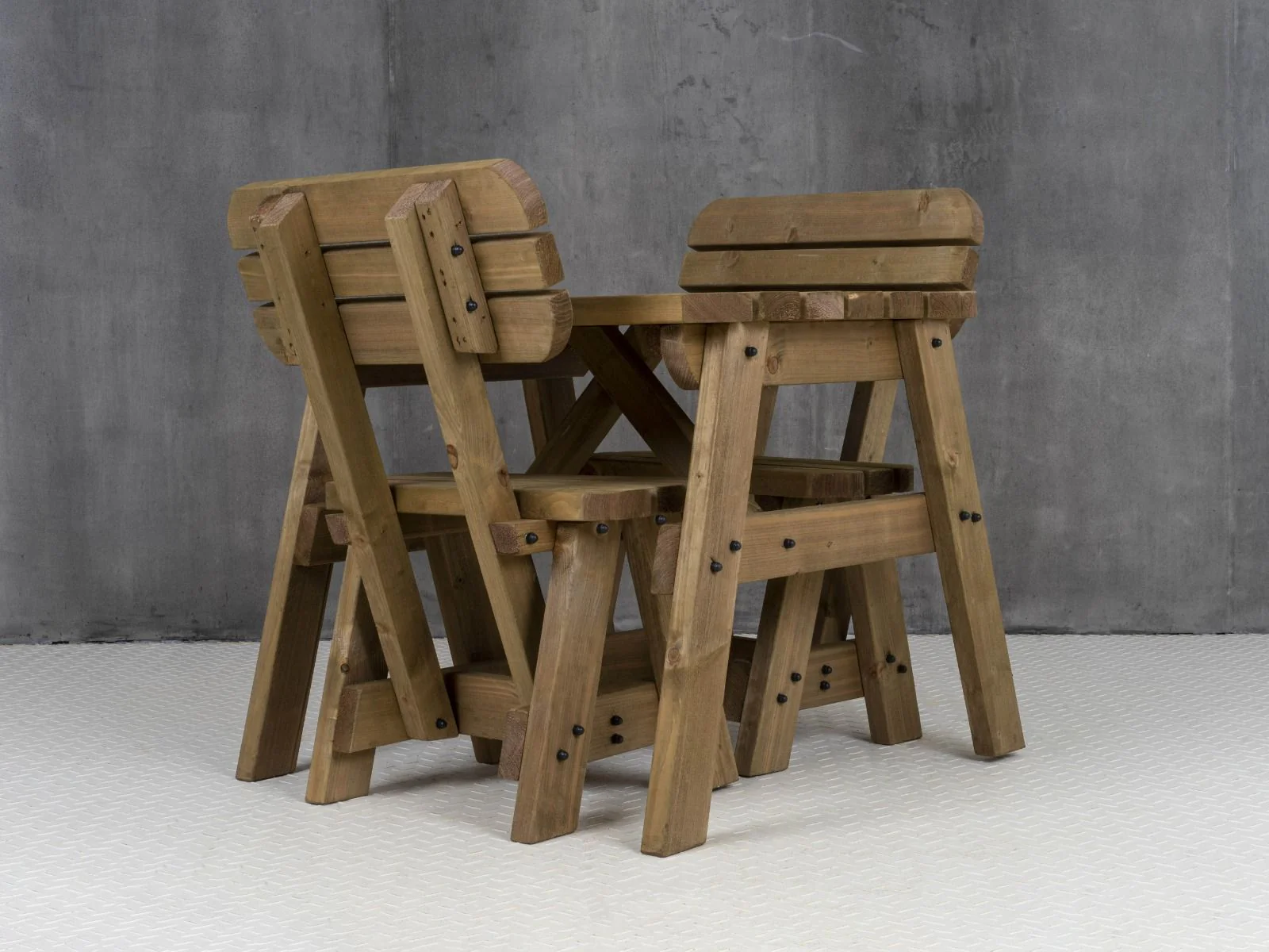 Victoria Space Saving Rounded Picnic Table and Bench Set With Backrest - Rustic Finish - Image 13