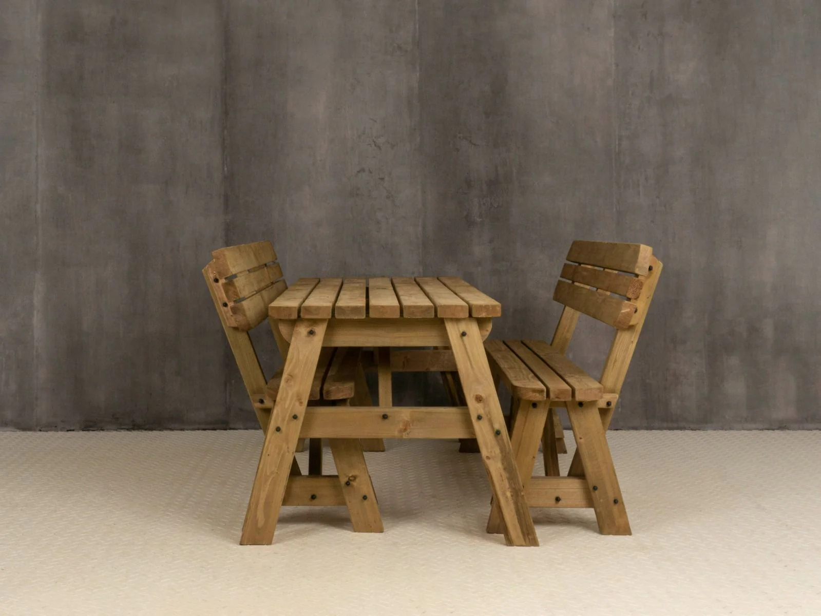 Victoria Space Saving Rounded Picnic Table and Bench Set With Backrest - Rustic Finish - Image 7
