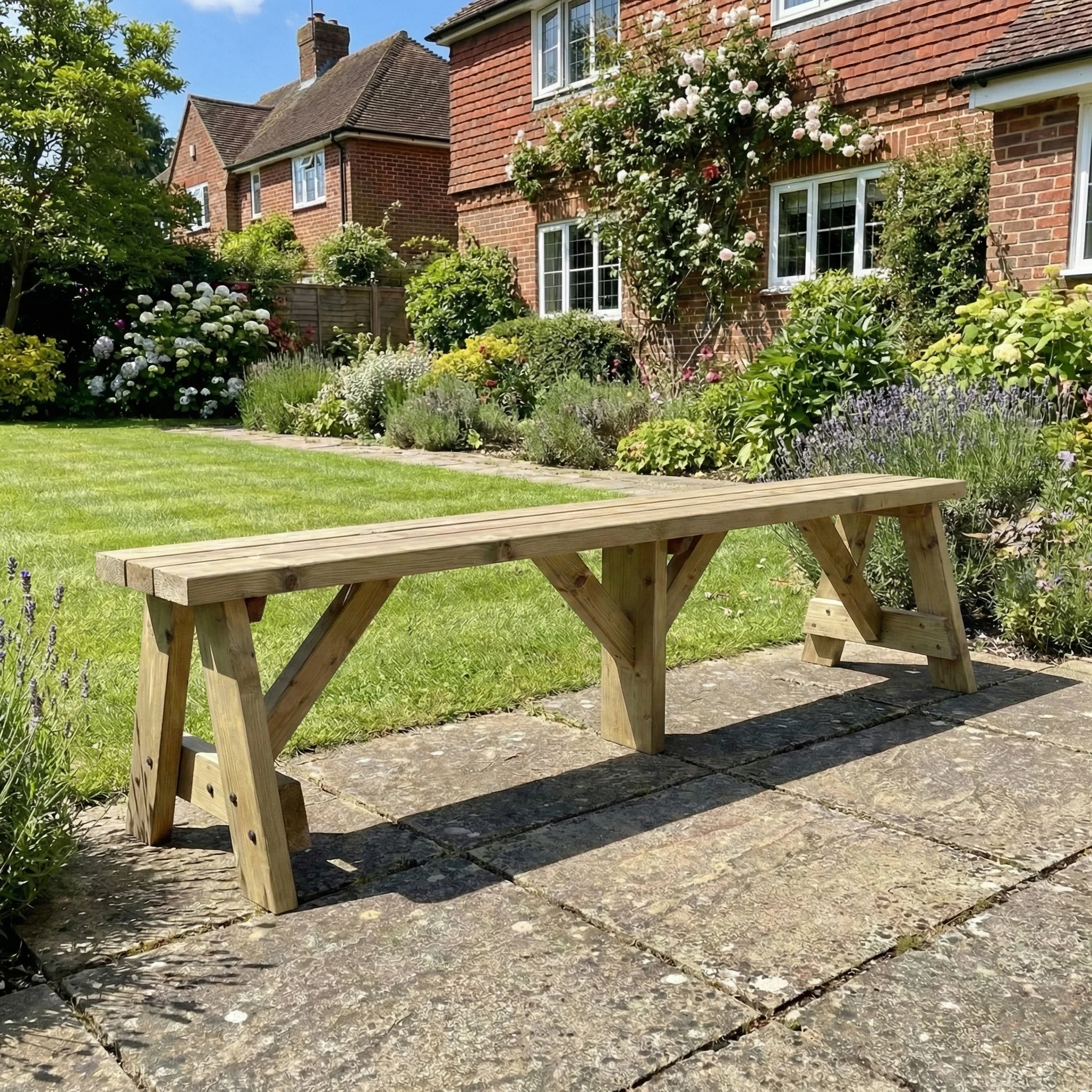 Victoria Wooden Garden Bench, Outdoor Fence Seat - Image 4