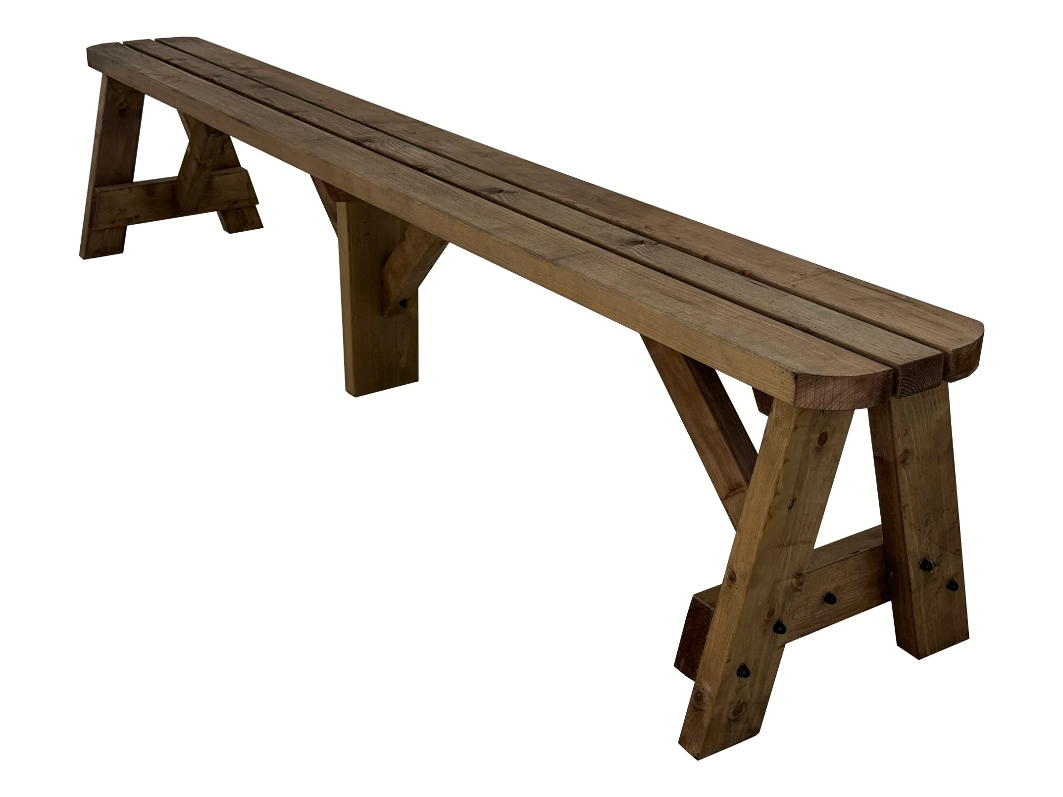 Victoria Wooden Garden Rounded Bench, Outdoor Fence Seat - Rustic Brown Finish - Image 5