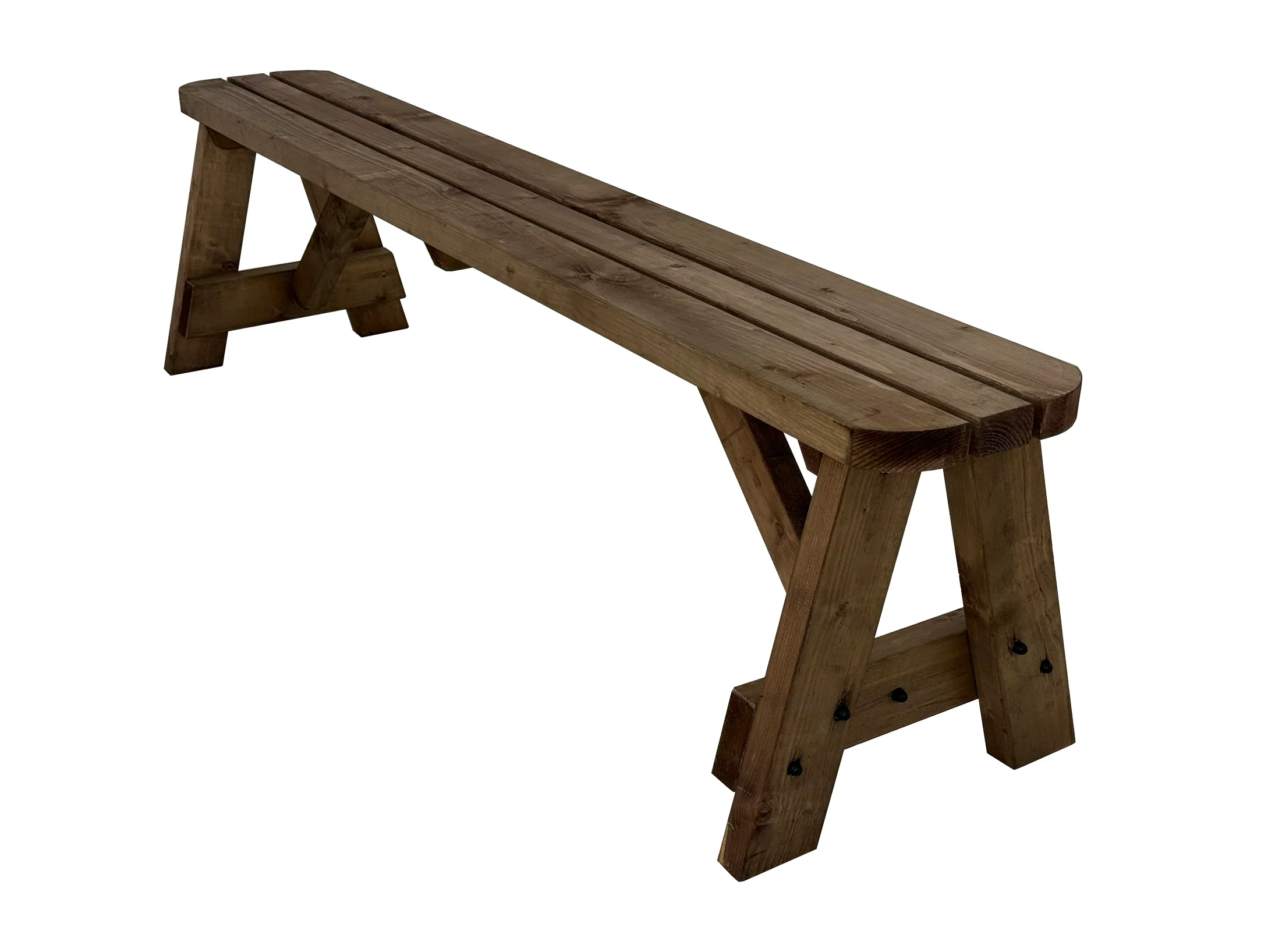 Victoria Wooden Garden Rounded Bench, Outdoor Fence Seat - Rustic Brown Finish - Image 6