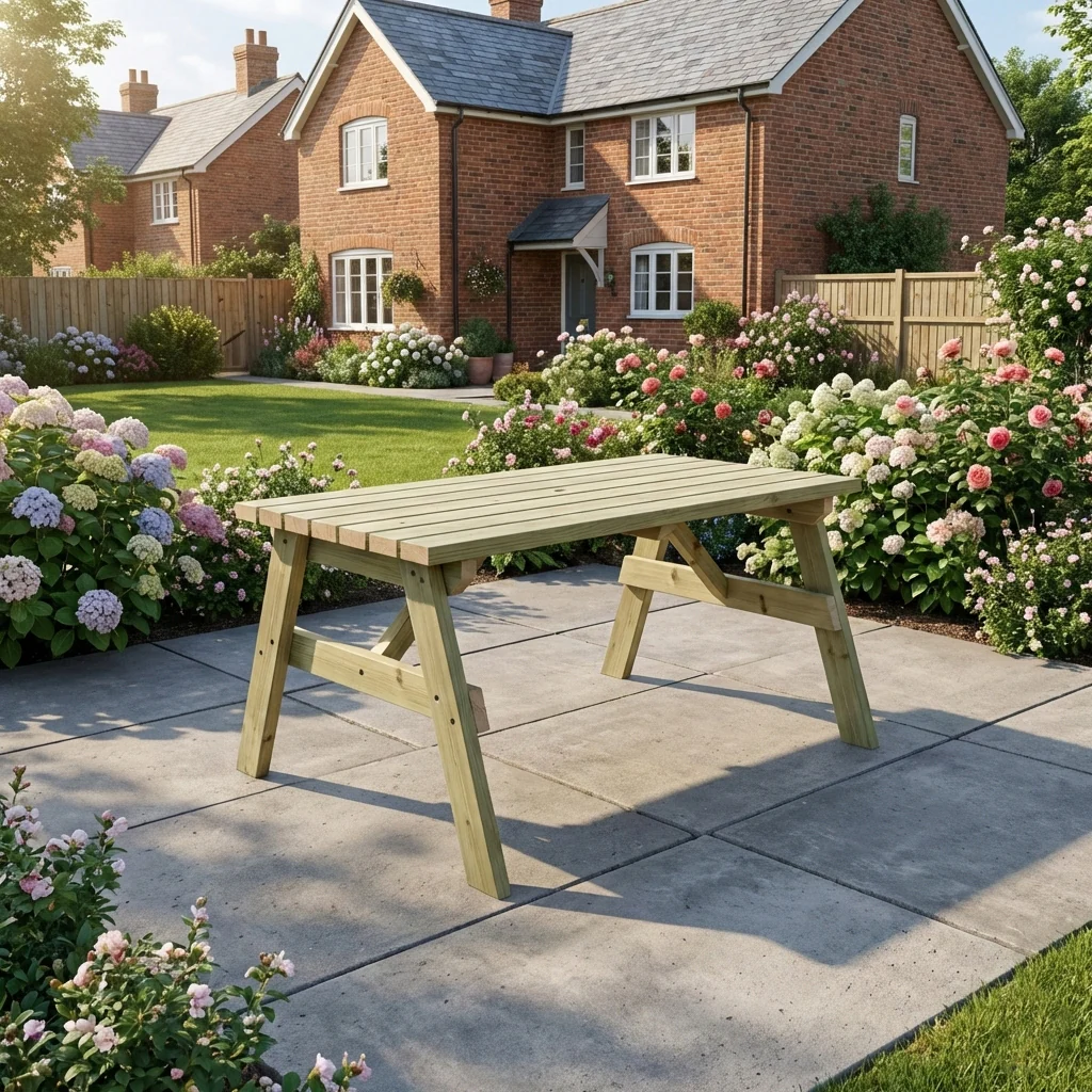 Victoria Wooden Garden Table, Outdoor Picnic Dining Desk - Image 3