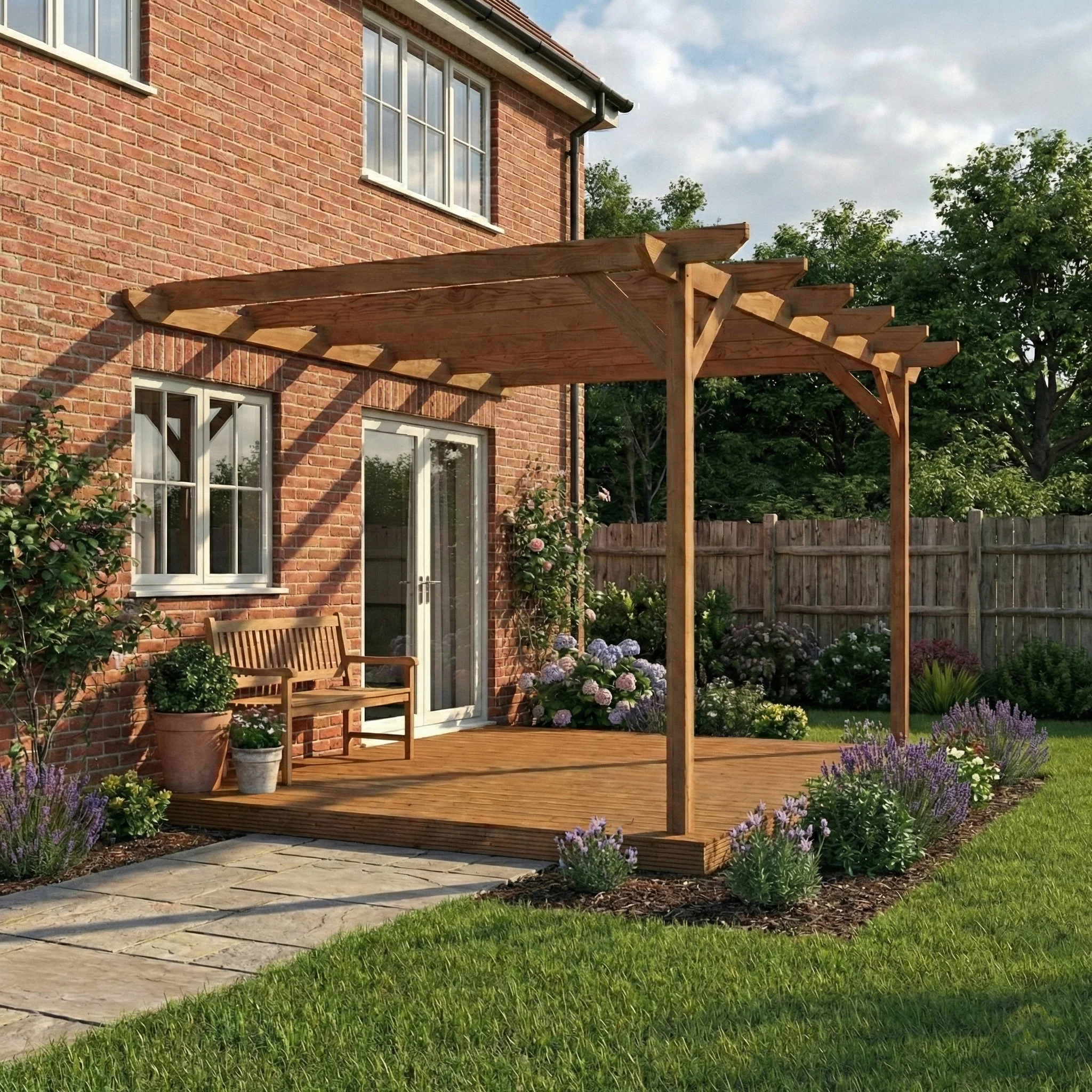 Wall Mounted Pergola and Decking Kit Chamfered Design - Image 3