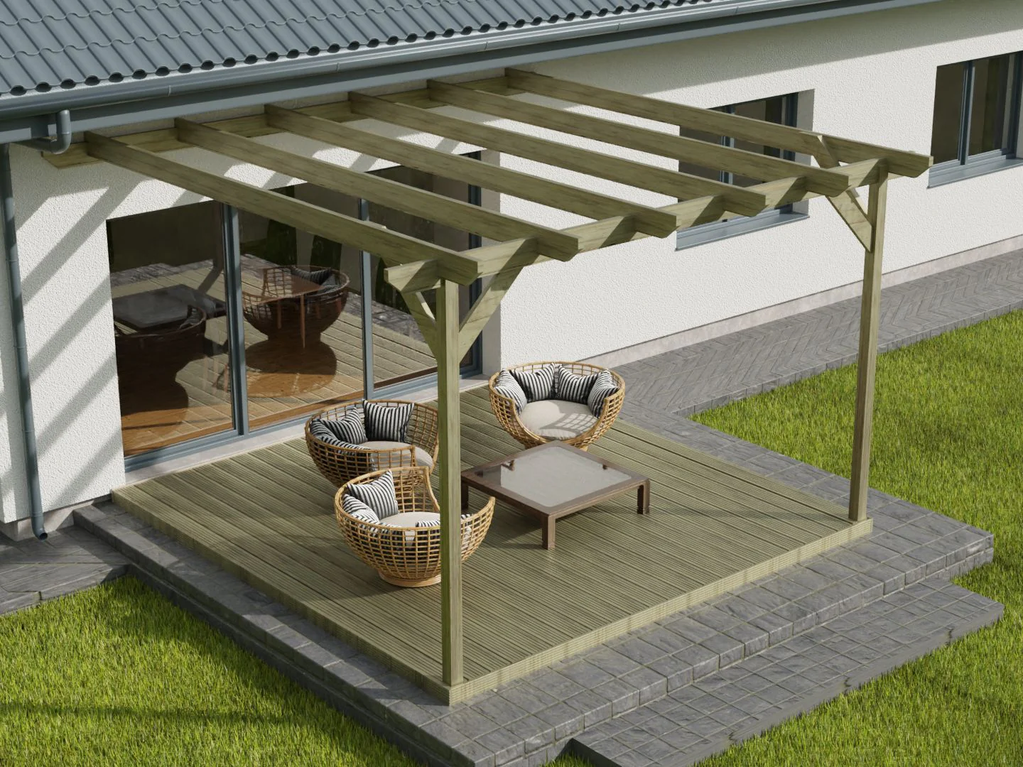 Wall Mounted Pergola and Decking Kit Chamfered Design - Image 5