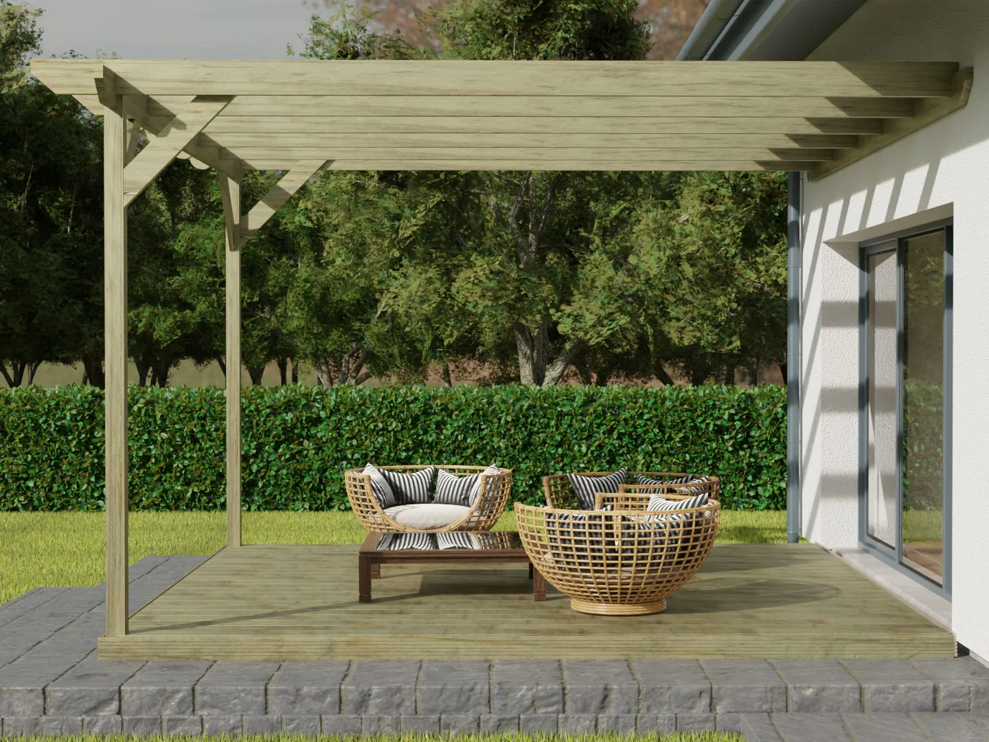 Wall Mounted Pergola and Decking Kit Chamfered Design - Image 6