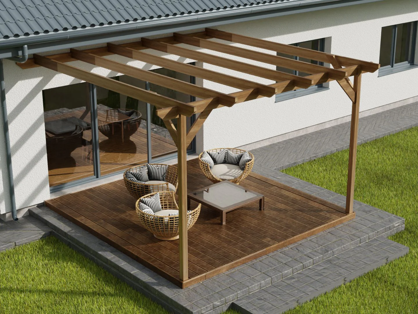 Wall Mounted Pergola and Decking Kit Chamfered Design - Image 7