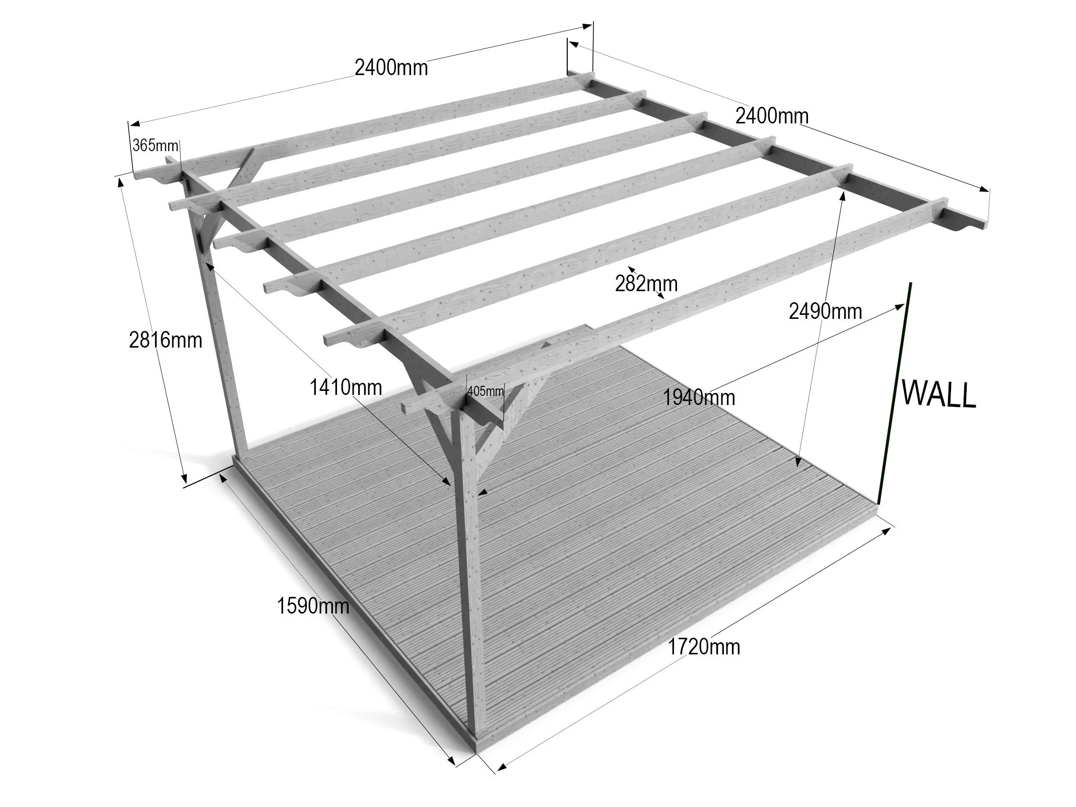 Wall Mounted Pergola and Decking Kit Chamfered Design - Image 9