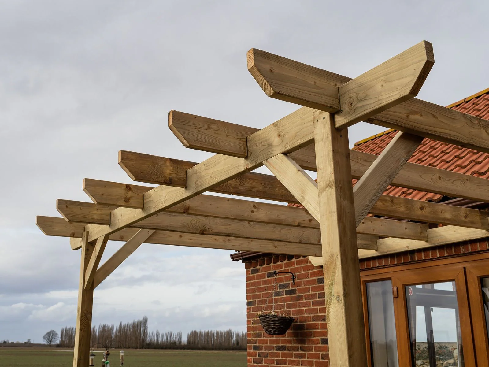 Wall Mounted Wooden Pergola Kit - Chamfered Design - Image 4