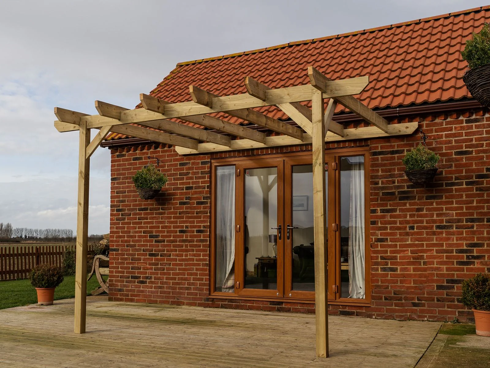 Wall Mounted Wooden Pergola Kit - Chamfered Design - Image 5