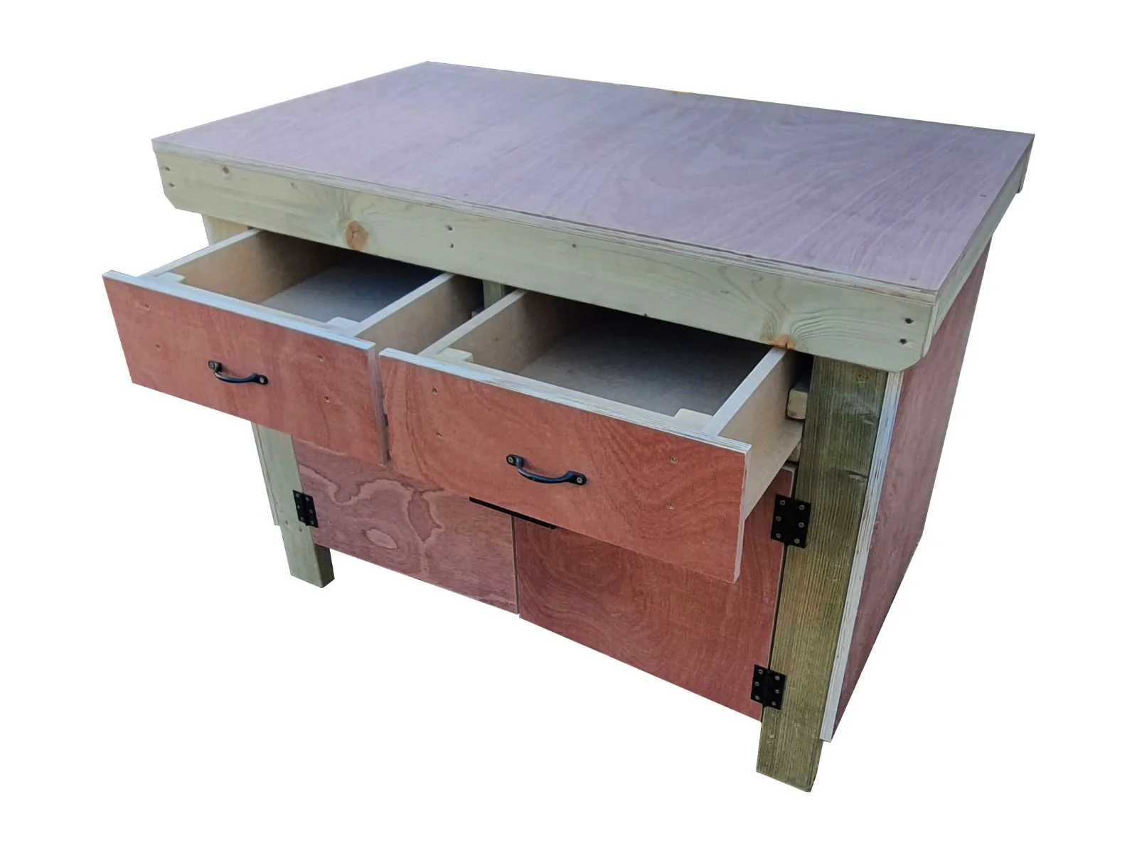 Wooden Eucalyptus hardwood top storage workbench with lockable cupboard and drawers (V.4) - Image 7