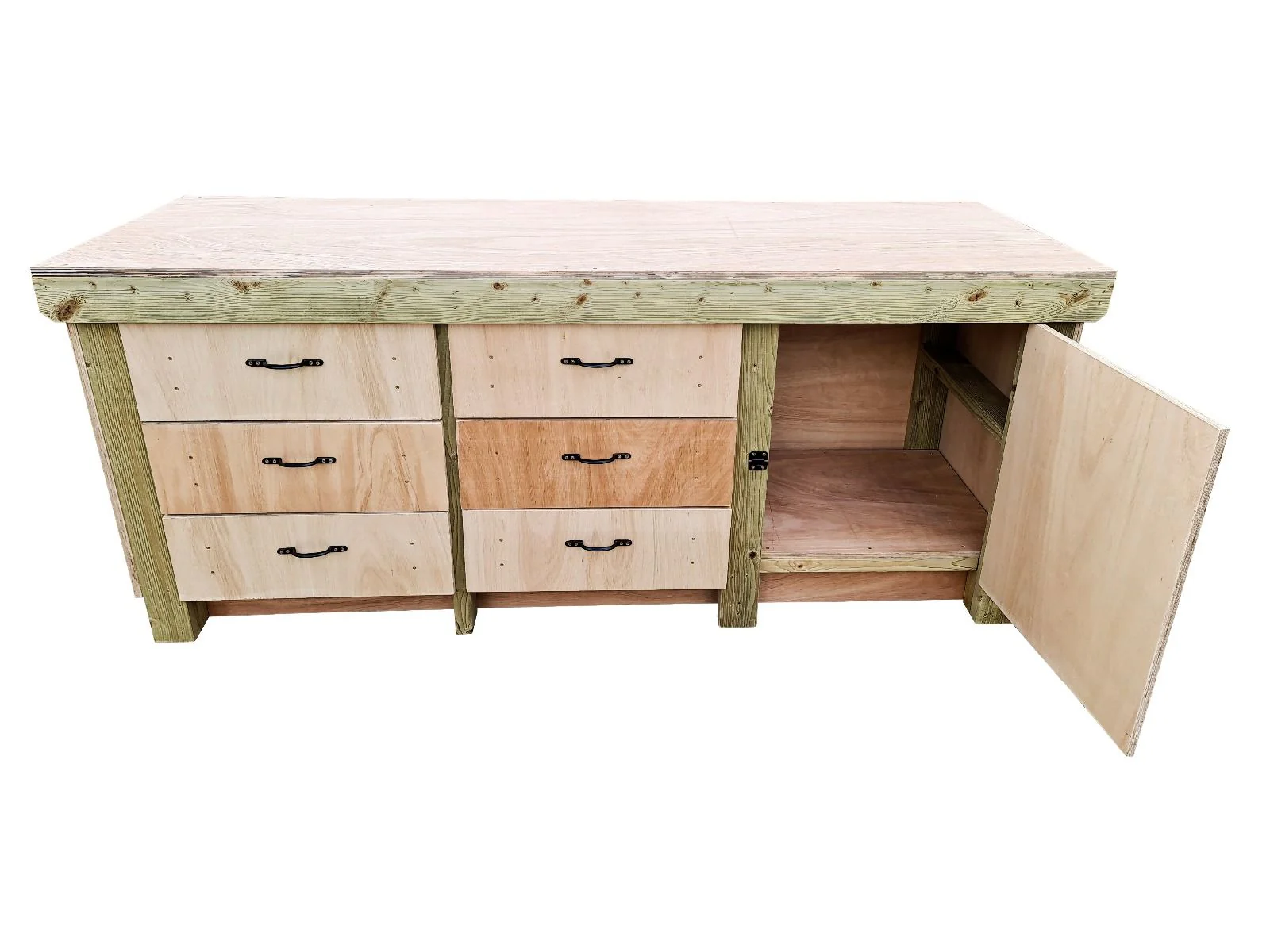 Wooden Eucalyptus hardwood top workbench, cabinet with lockable cupboard (V.3) - Image 4