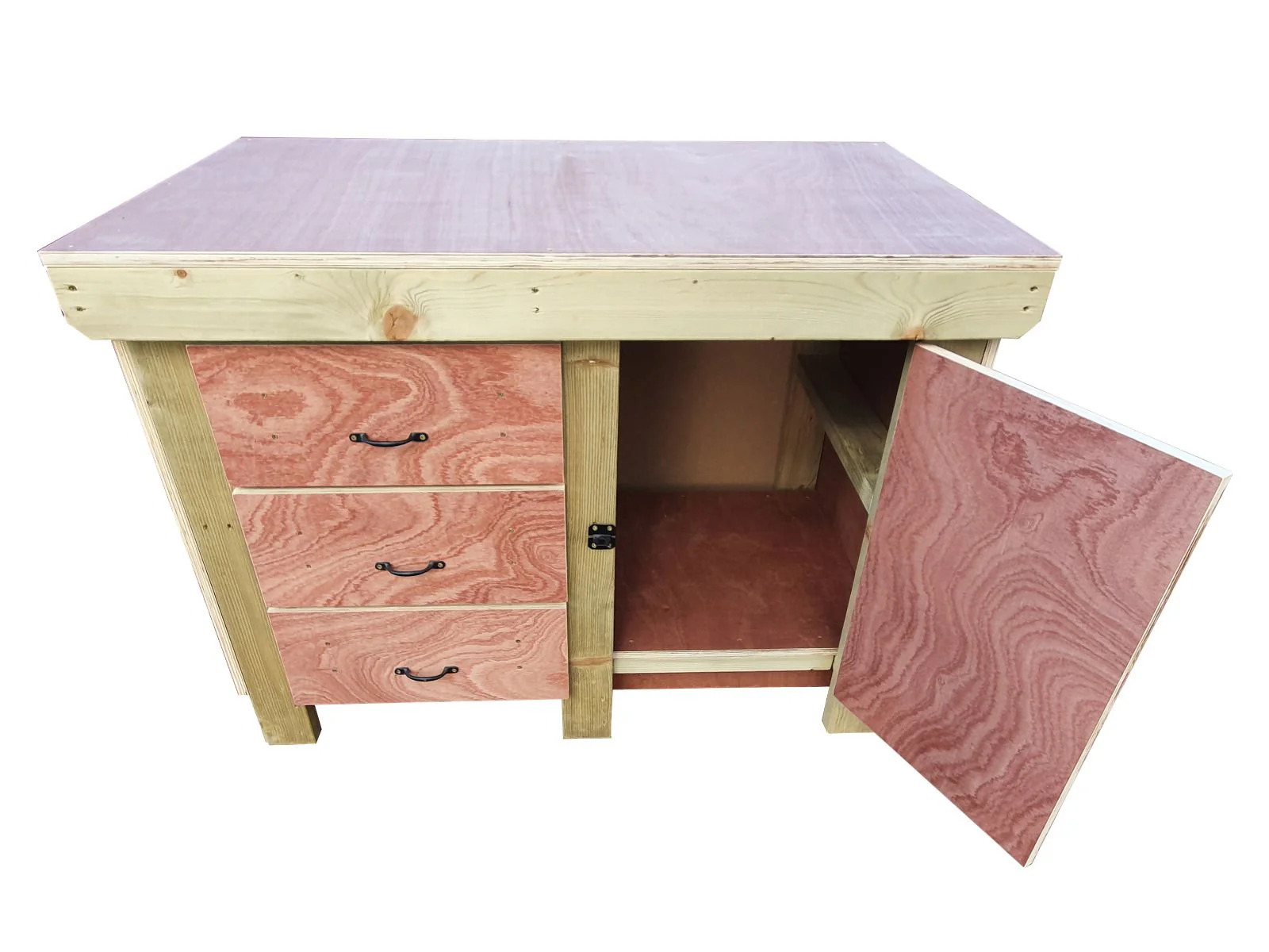 Wooden Eucalyptus hardwood top workbench, cabinet with lockable cupboard (V.3) - Image 5