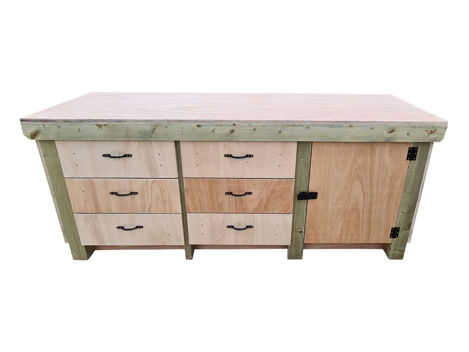 Wooden Eucalyptus hardwood top workbench, cabinet with lockable cupboard (V.3) - Image 6