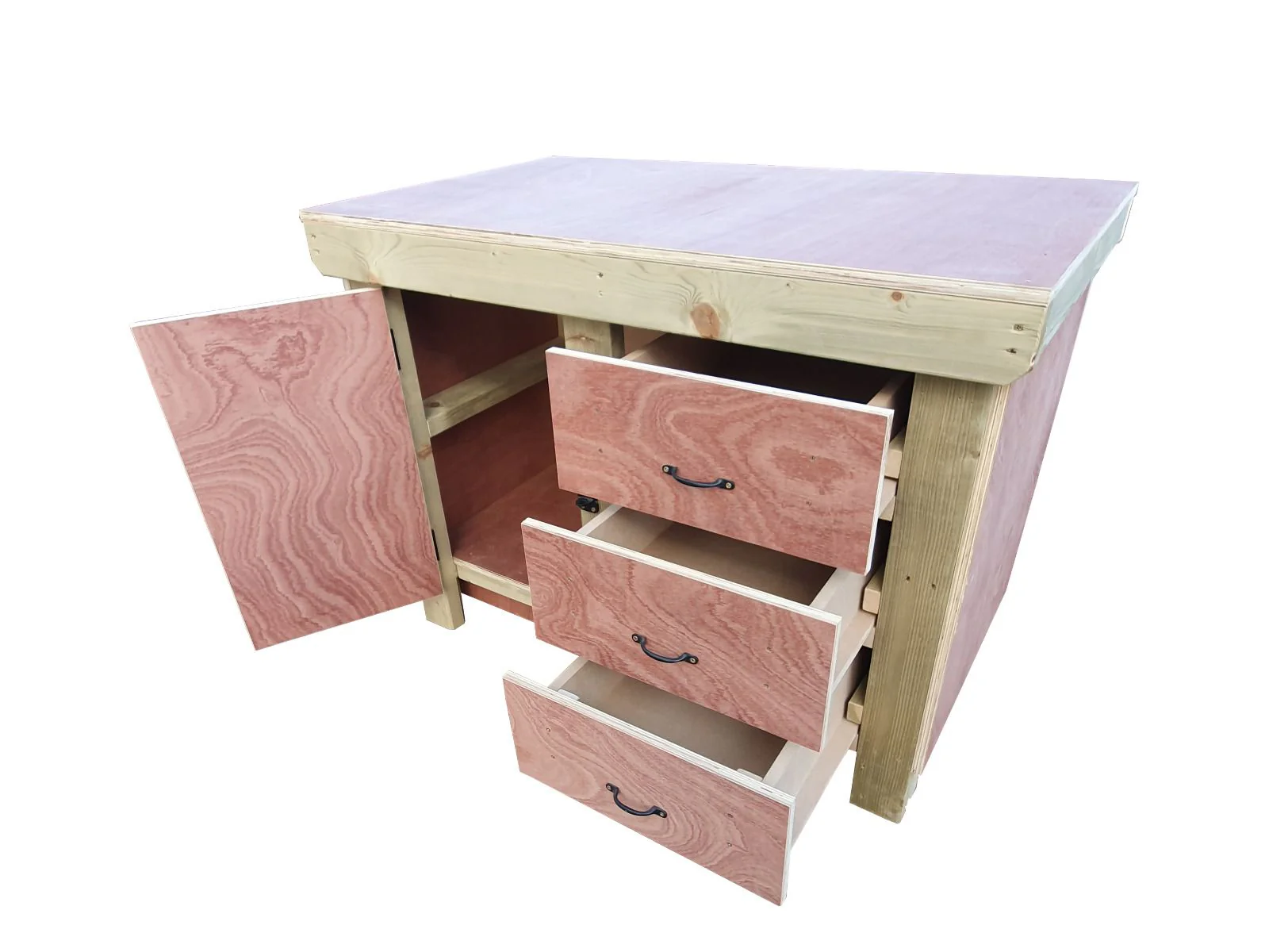 Wooden Eucalyptus hardwood top workbench, cabinet with lockable cupboard (V.3) - Image 7