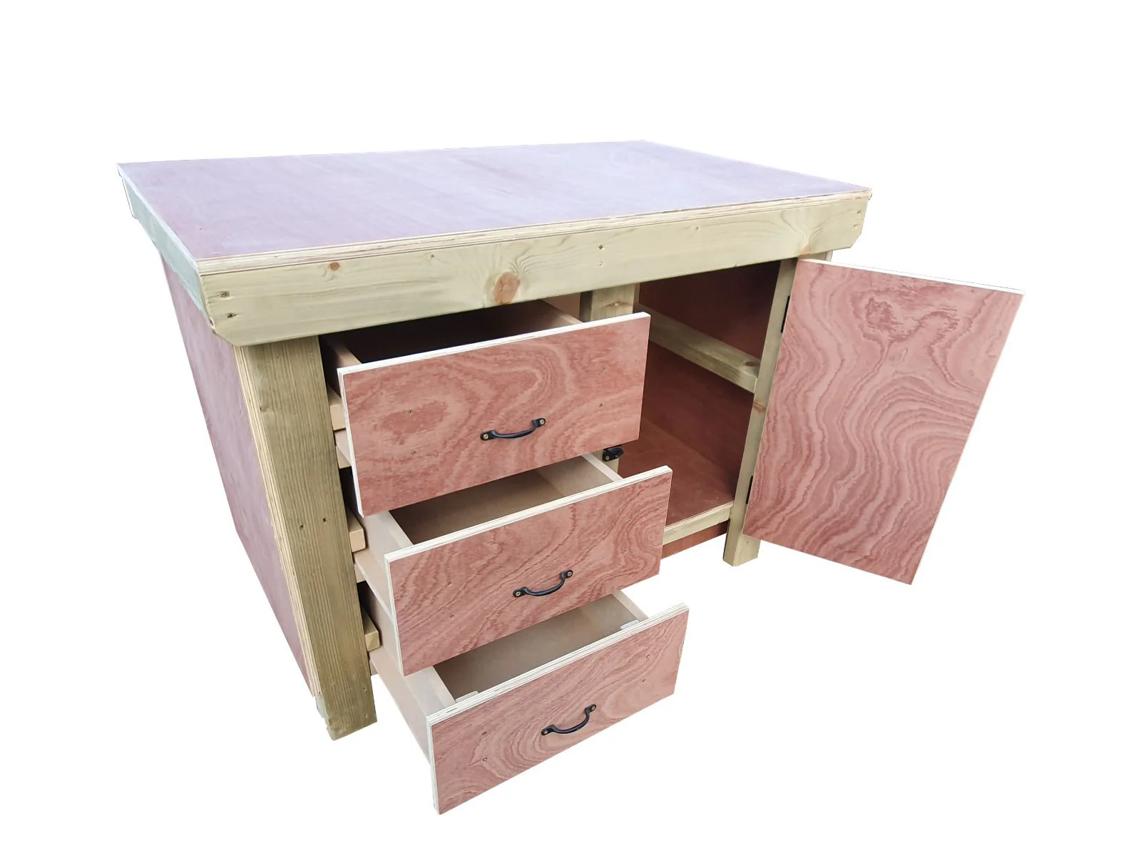 Wooden Eucalyptus hardwood top workbench, cabinet with lockable cupboard (V.3) - Image 8