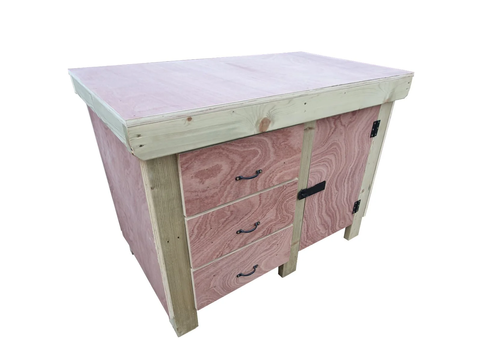 Wooden Eucalyptus hardwood top workbench, cabinet with lockable cupboard (V.3) double shelf - Image 3