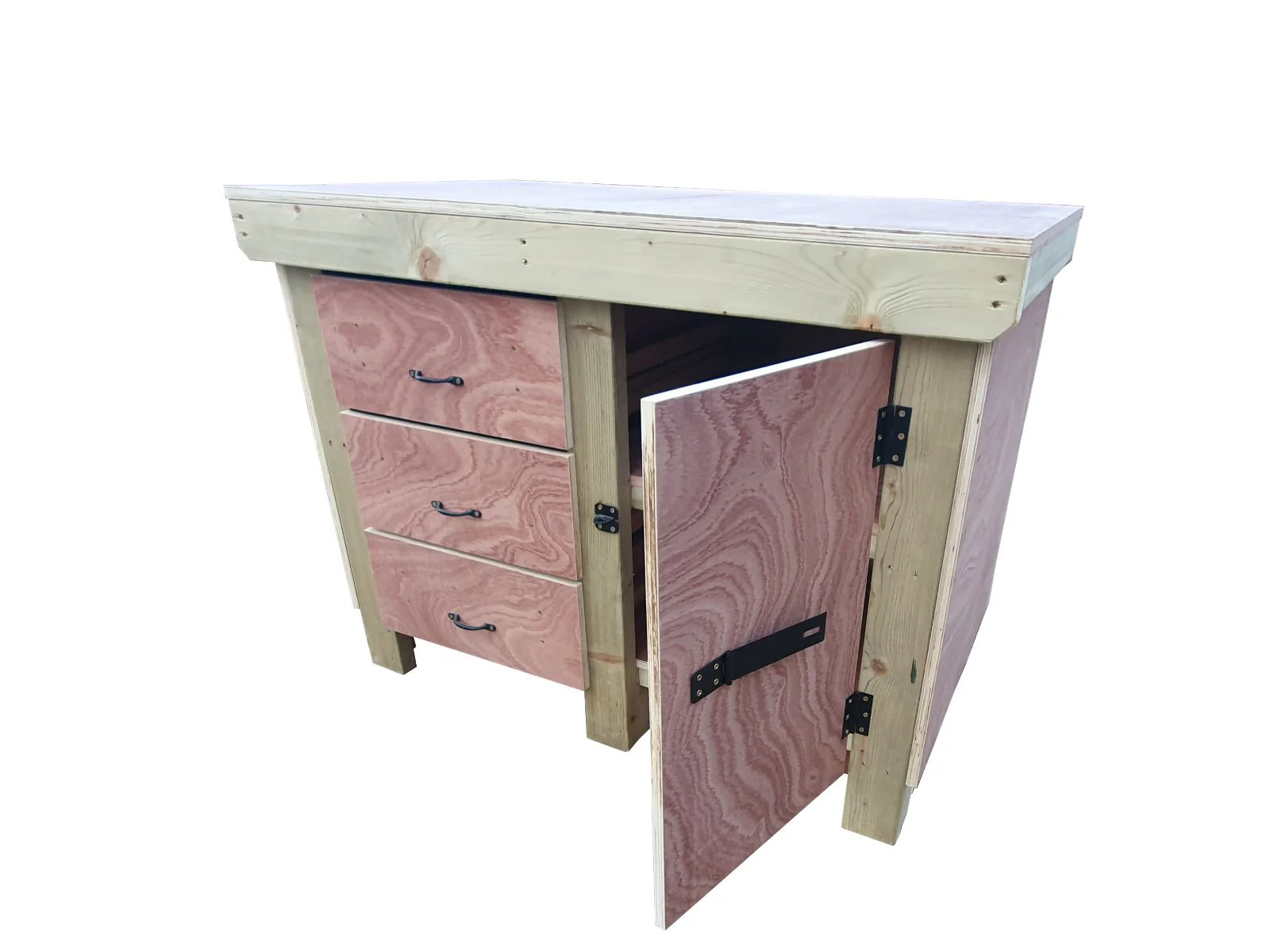 Wooden Eucalyptus hardwood top workbench, cabinet with lockable cupboard (V.3) double shelf - Image 6