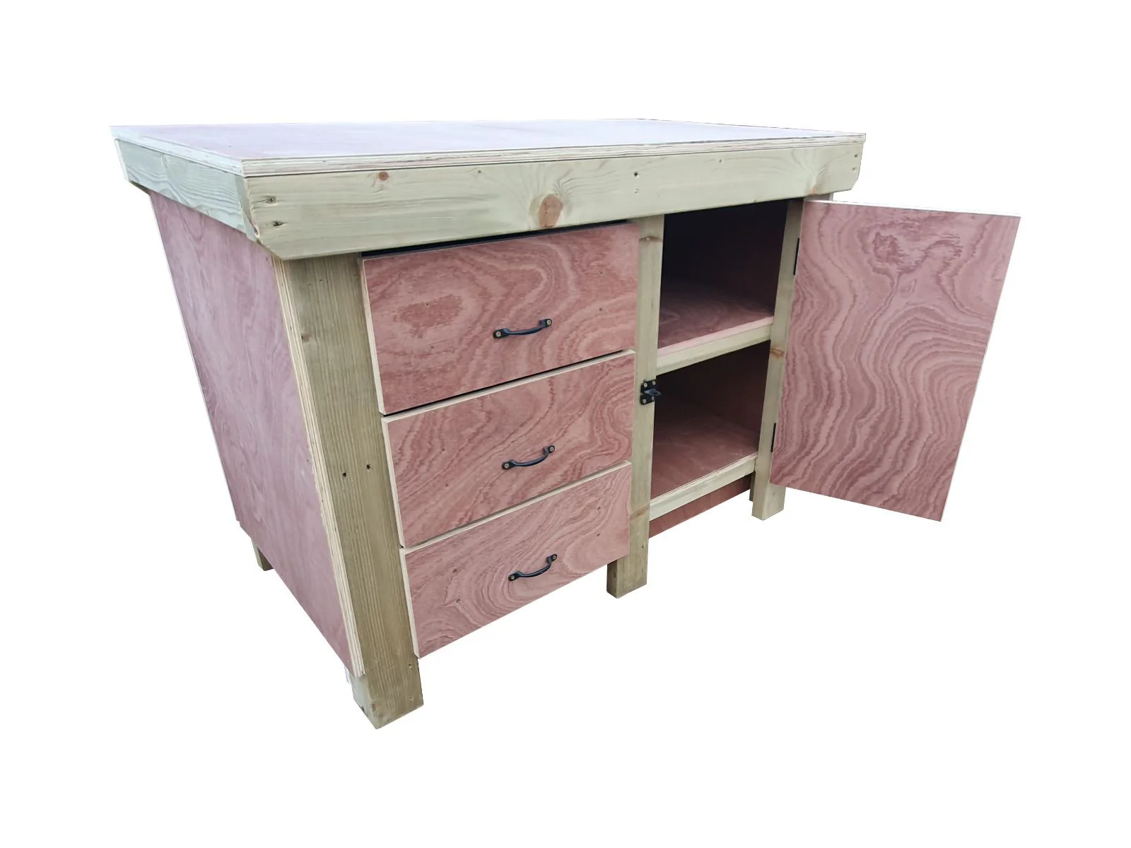 Wooden Eucalyptus hardwood top workbench, cabinet with lockable cupboard (V.3) double shelf - Image 8
